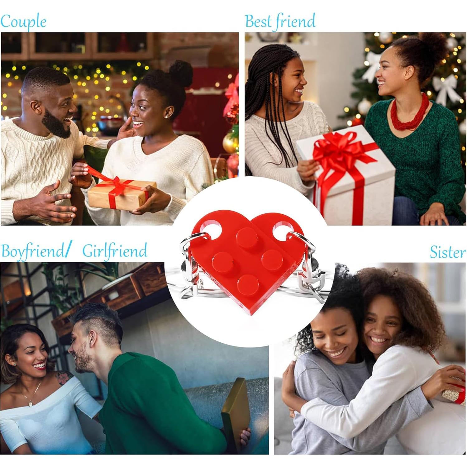 MPK Brick Matching Couple Heart Keychain for Boyfriend Girlfriend Valentines Day Stuff Him Friends Love Set Gifts