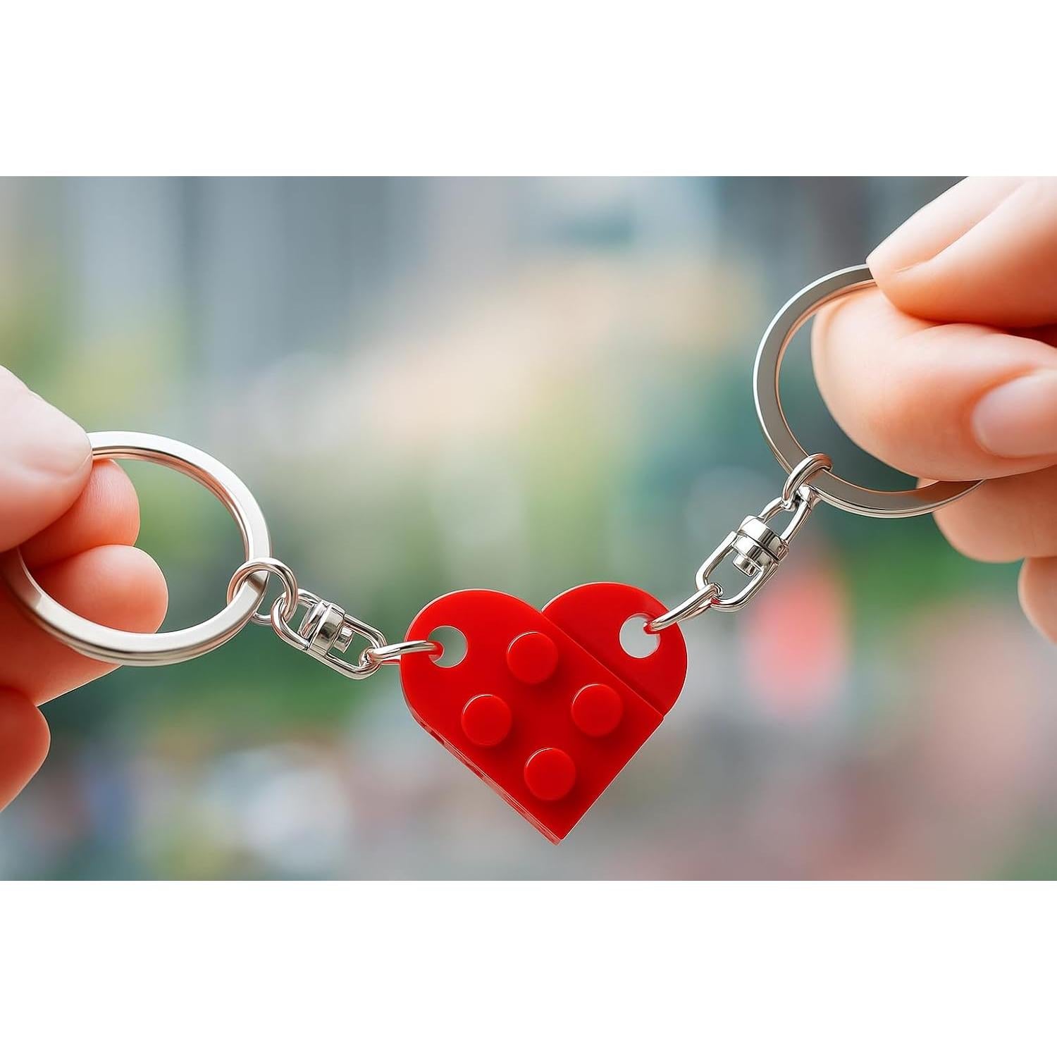MPK Brick Matching Couple Heart Keychain for Boyfriend Girlfriend Valentines Day Stuff Him Friends Love Set Gifts