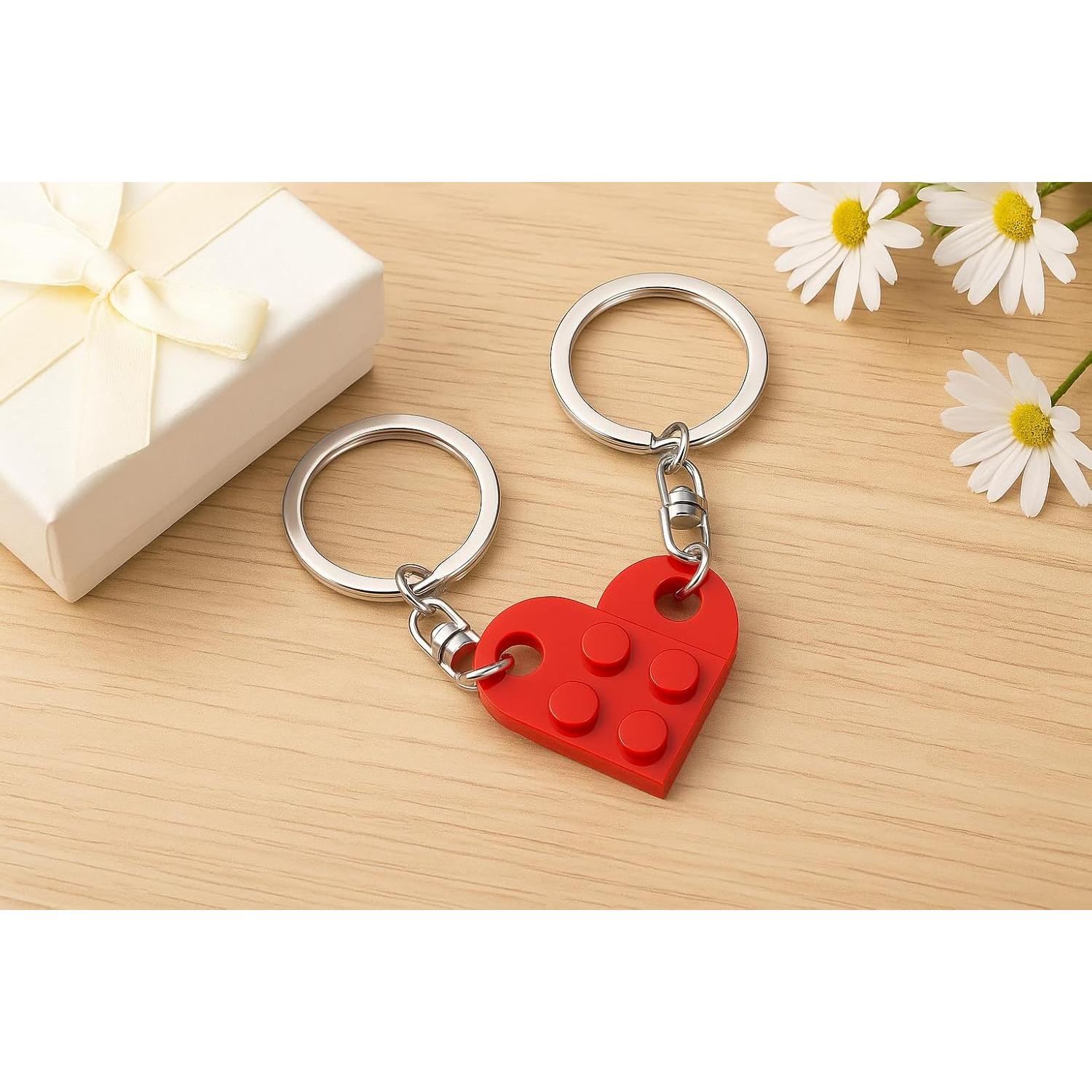 MPK Brick Matching Couple Heart Keychain for Boyfriend Girlfriend Valentines Day Stuff Him Friends Love Set Gifts