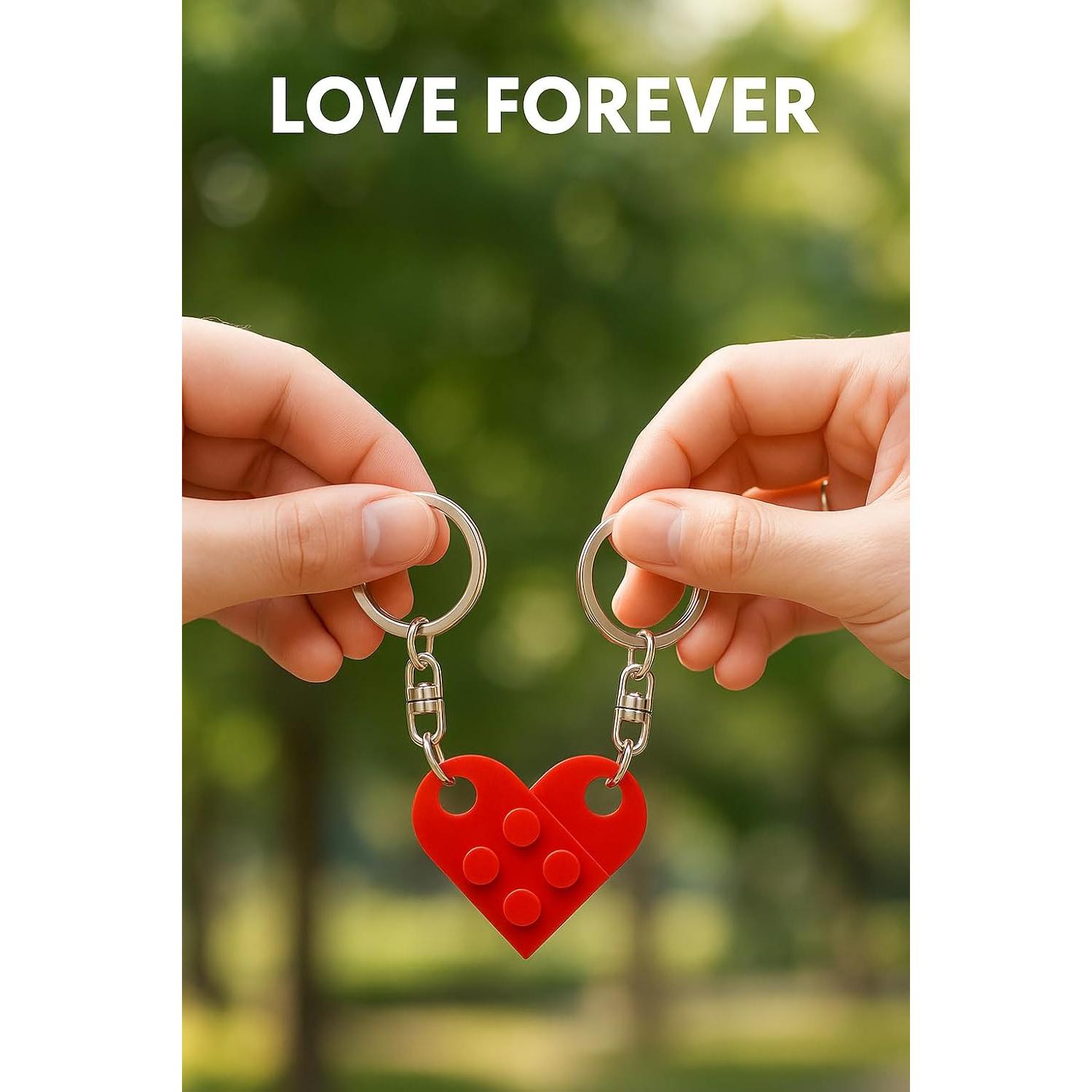 MPK Brick Matching Couple Heart Keychain for Boyfriend Girlfriend Valentines Day Stuff Him Friends Love Set Gifts