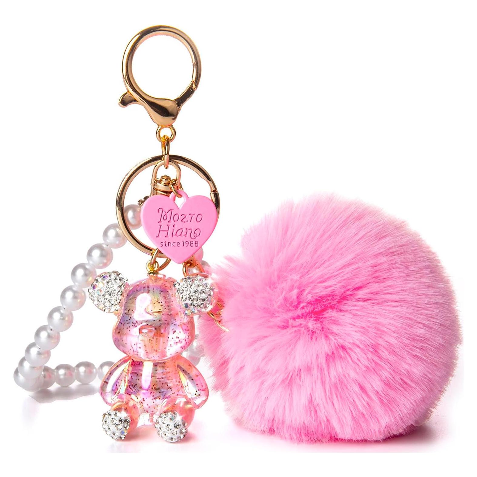 Llavero de Oso Kawaii YOU WIZV con Pom Pom Rosa - 19.1x8.4 cm