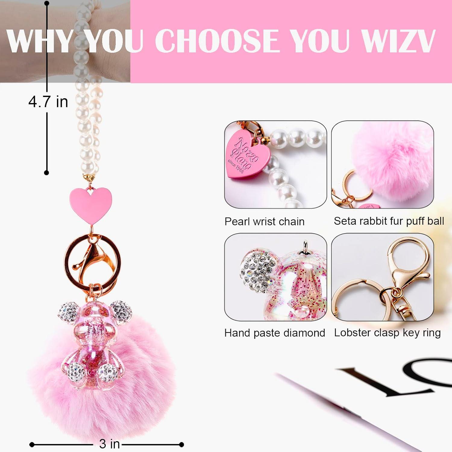 Llavero de Oso Kawaii YOU WIZV con Pom Pom Rosa - 19.1x8.4 cm