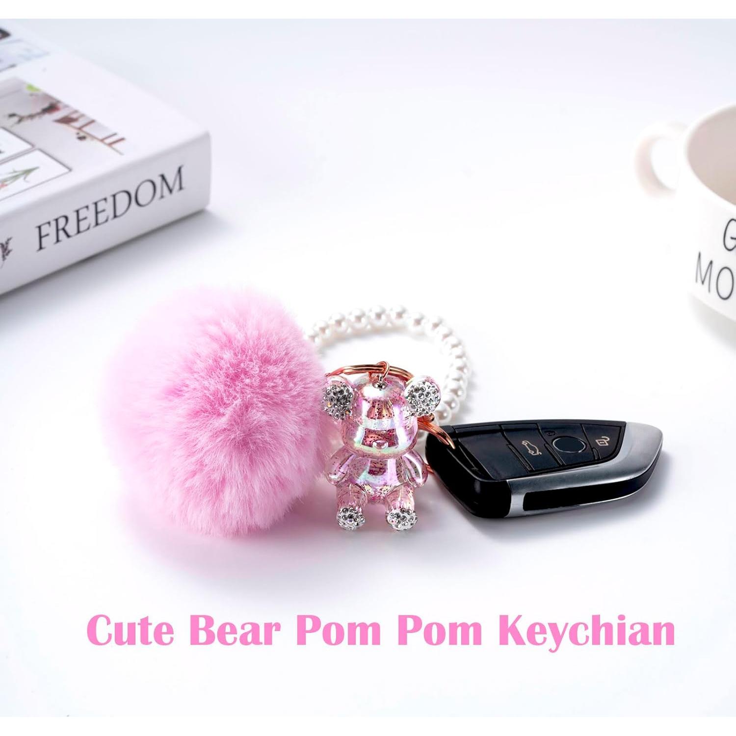 Llavero de Oso Kawaii YOU WIZV con Pom Pom Rosa - 19.1x8.4 cm