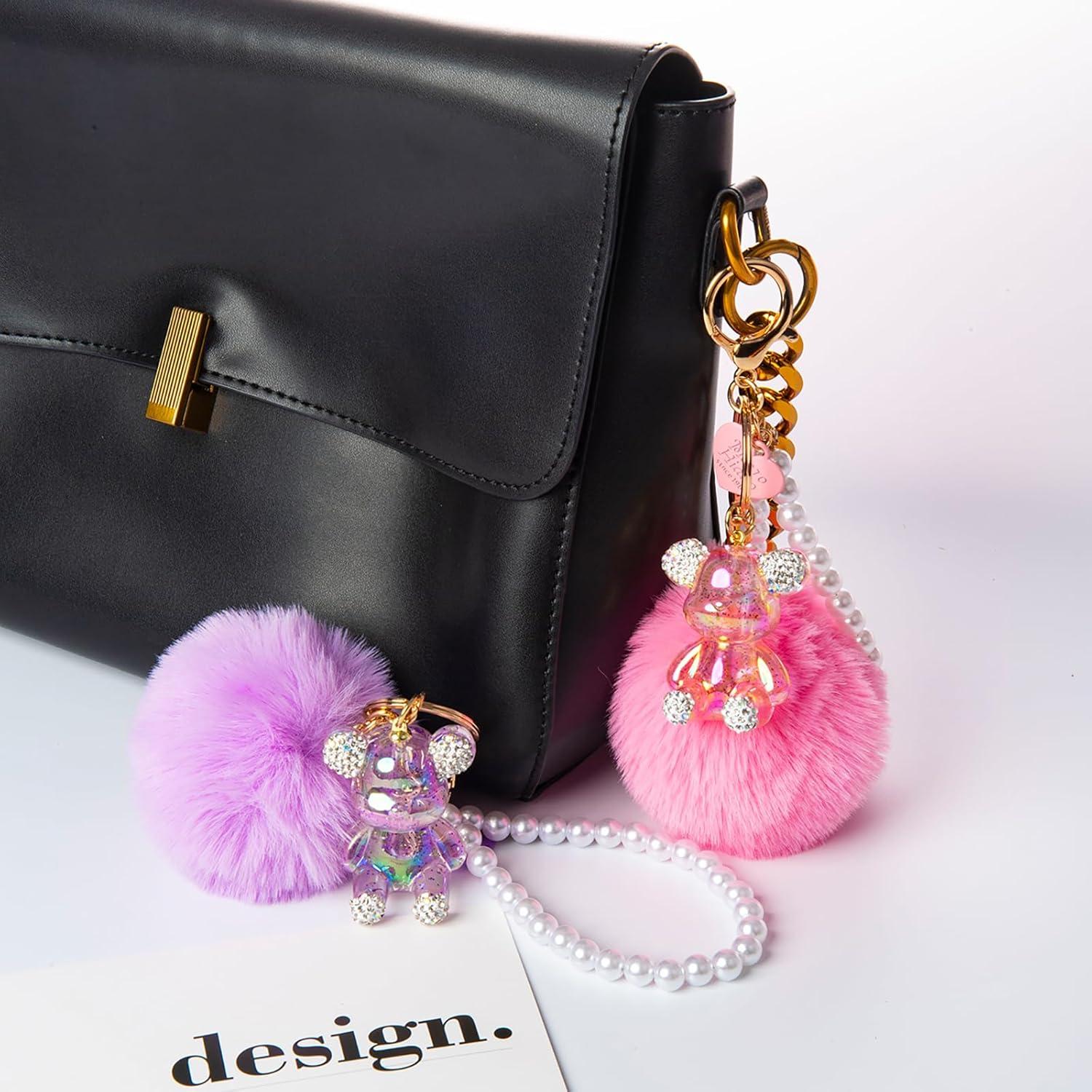 Llavero de Oso Kawaii YOU WIZV con Pom Pom Rosa - 19.1x8.4 cm