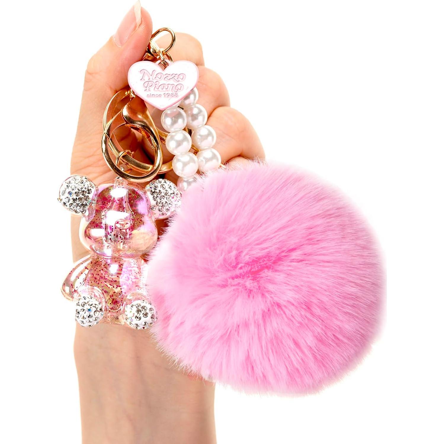 Llavero de Oso Kawaii YOU WIZV con Pom Pom Rosa - 19.1x8.4 cm