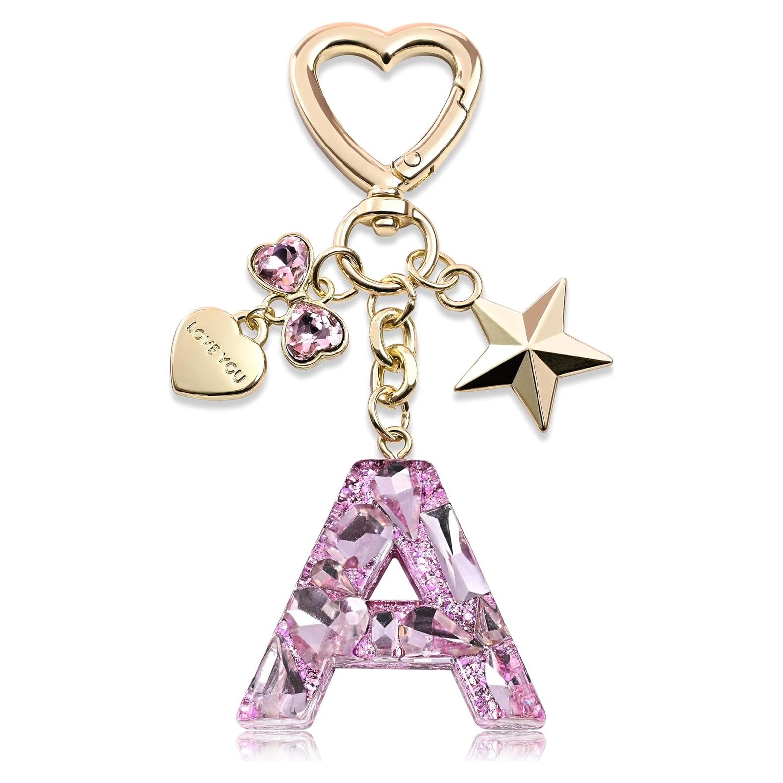 Llavero Brillante Inicial Mariposa Estrella Rosa Púrpura