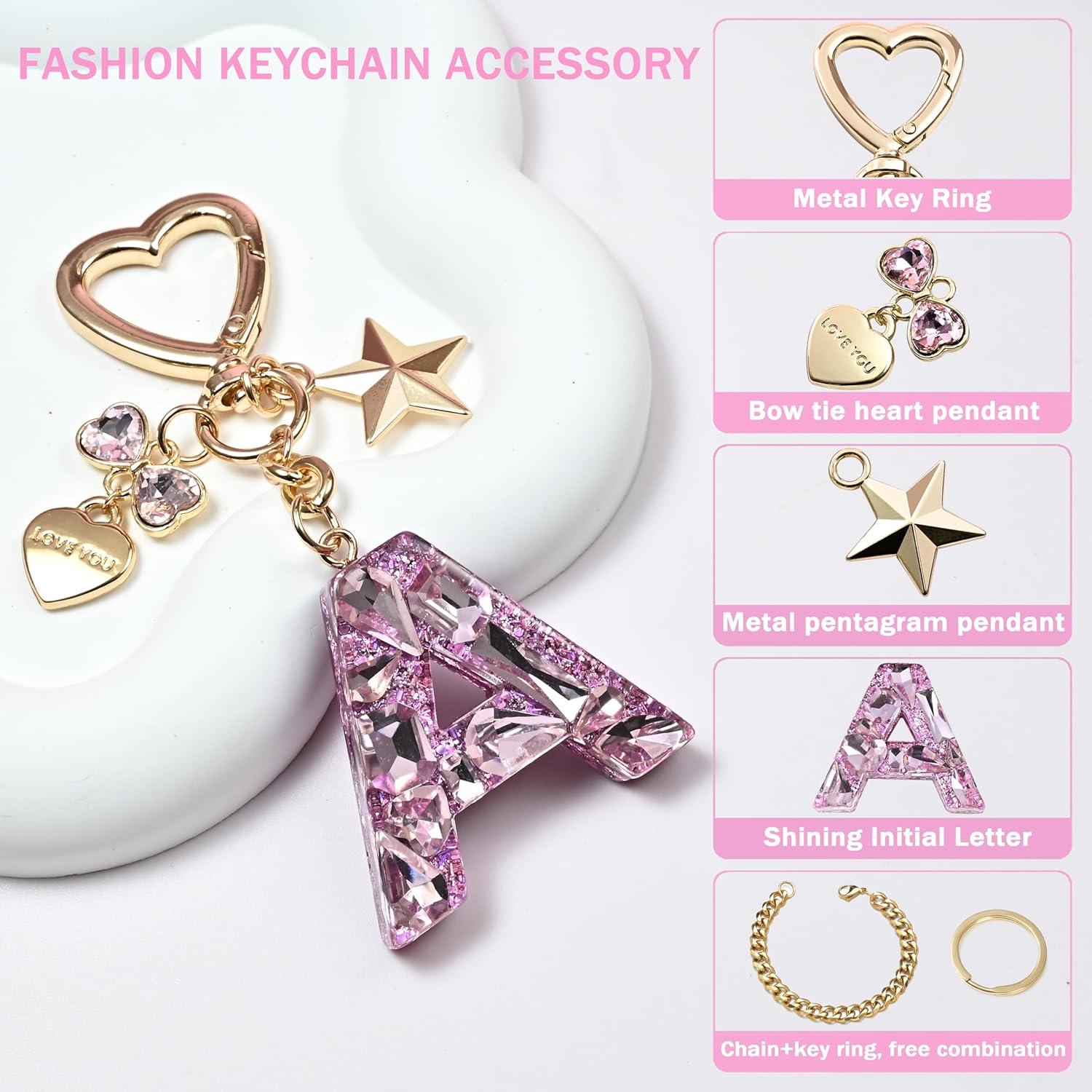 Llavero Brillante Inicial Mariposa Estrella Rosa Púrpura