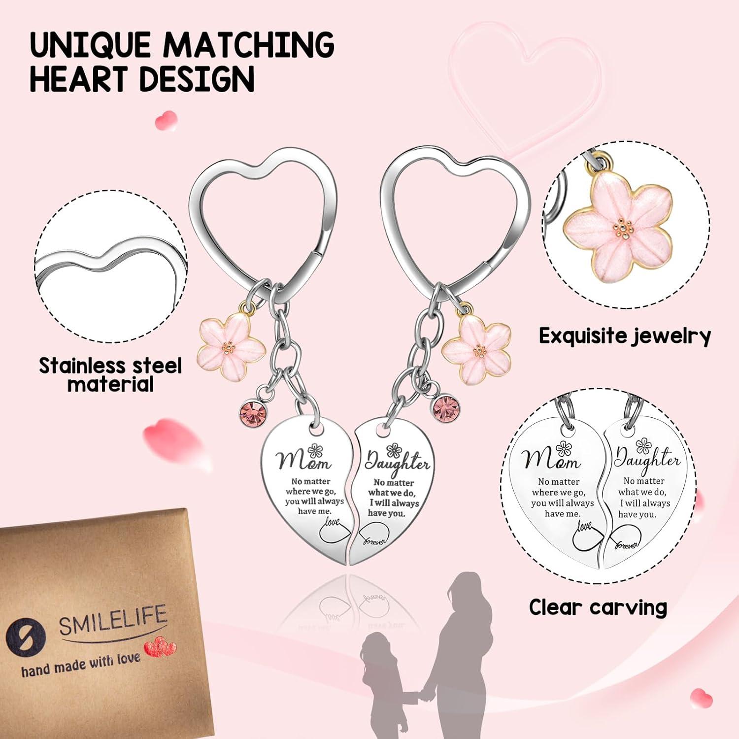 Llaveros Corazón Mamá e Hija con Rhinestone Rosa - 2 Pcs