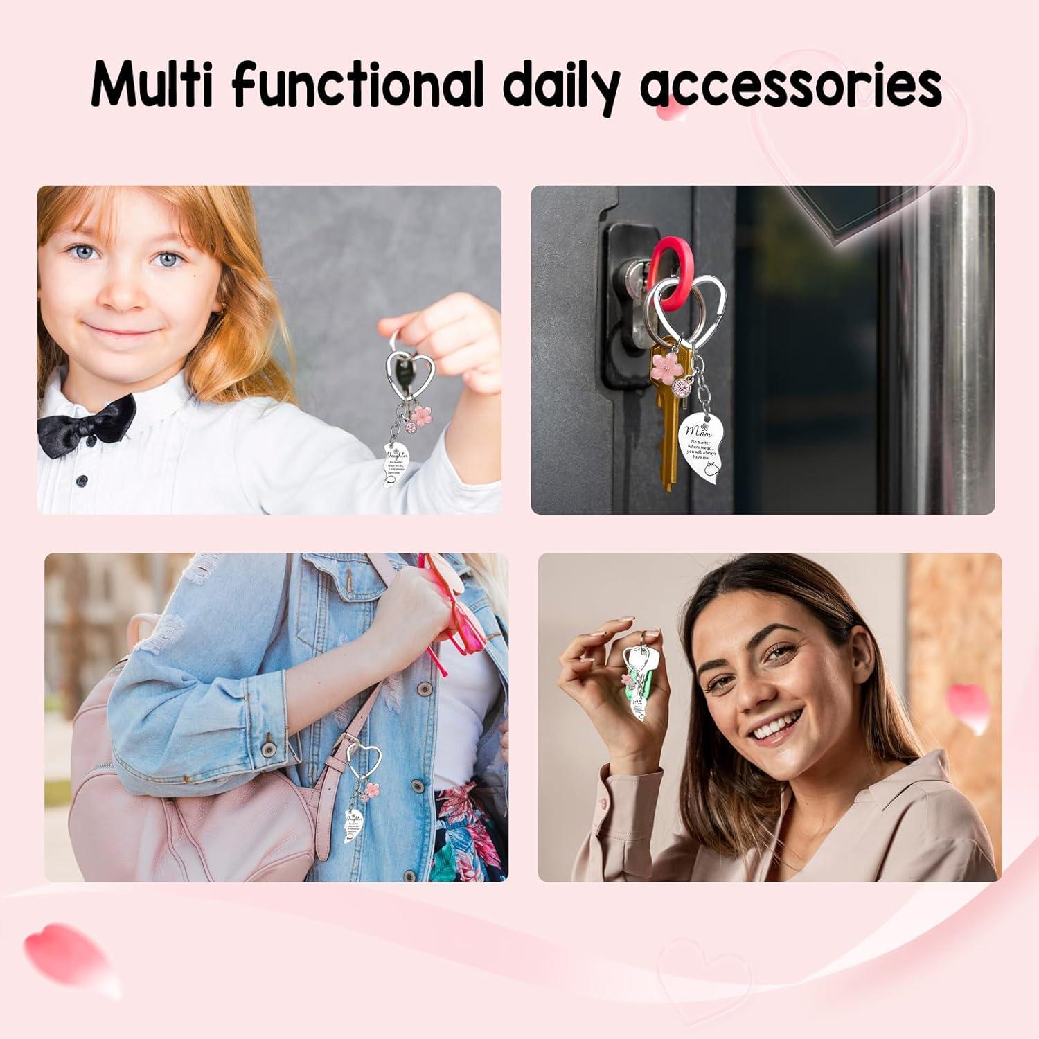 Llaveros Corazón Mamá e Hija con Rhinestone Rosa - 2 Pcs