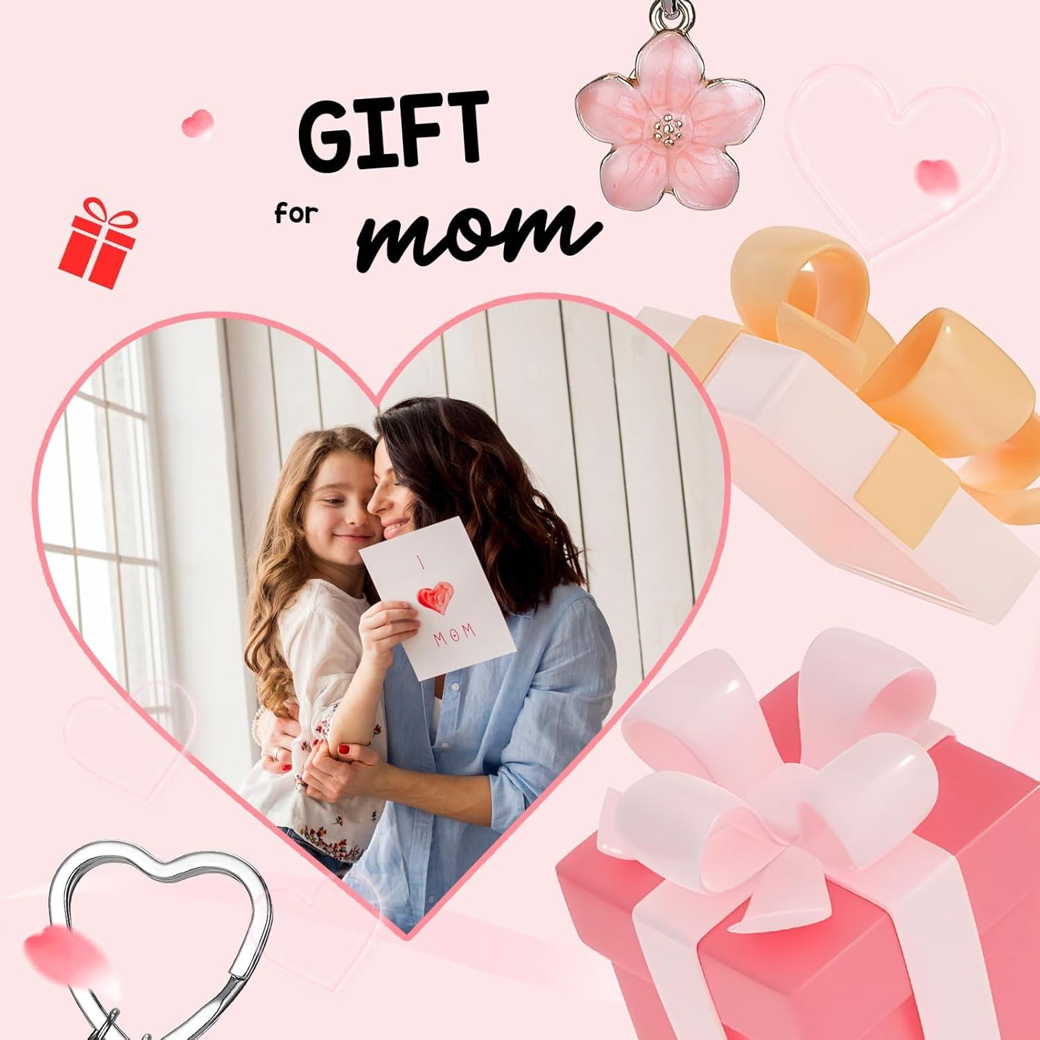 Llaveros Corazón Mamá e Hija con Rhinestone Rosa - 2 Pcs