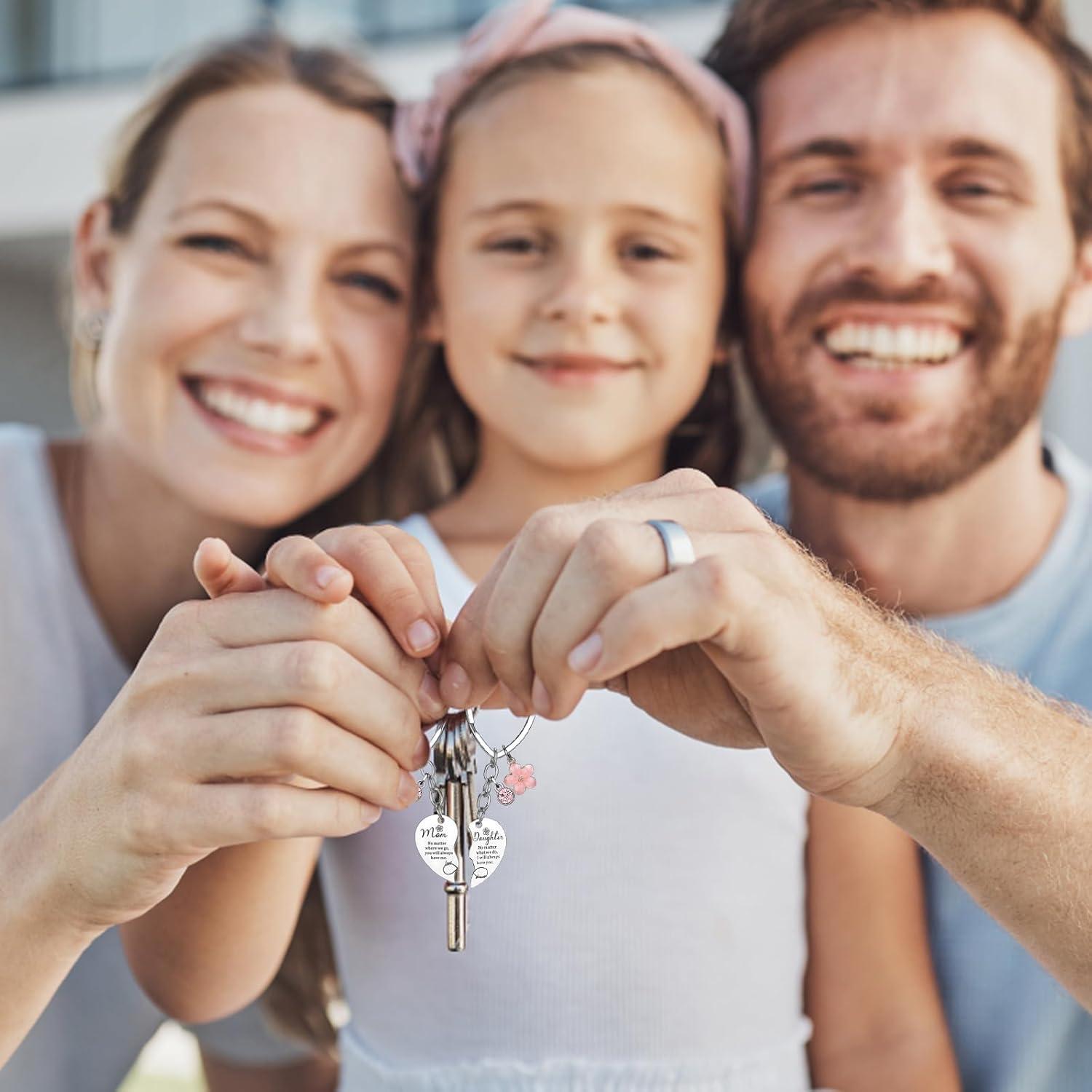 Llaveros Corazón Mamá e Hija con Rhinestone Rosa - 2 Pcs
