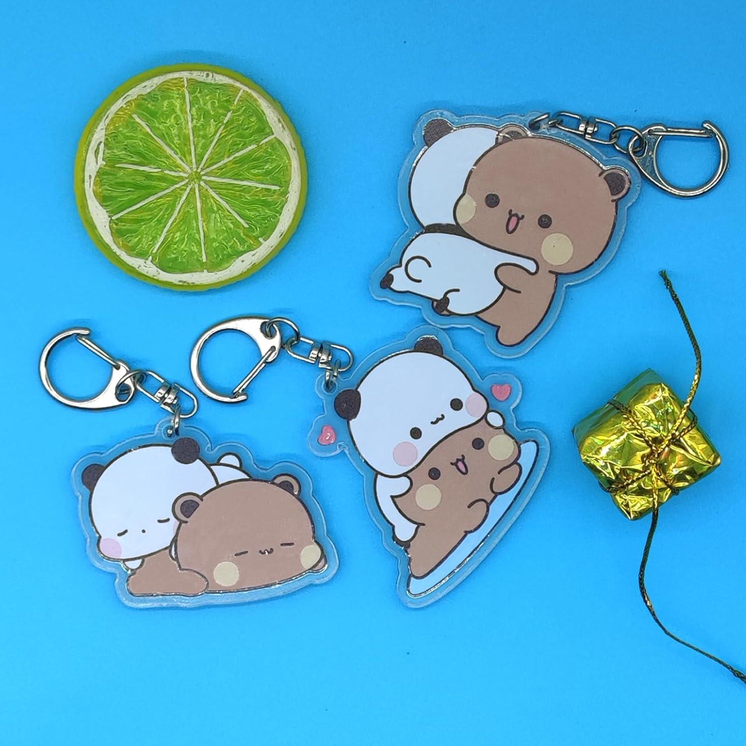 Llavero Acrílico Kawaii Osos Panda Bubu Dudu 4 Pcs