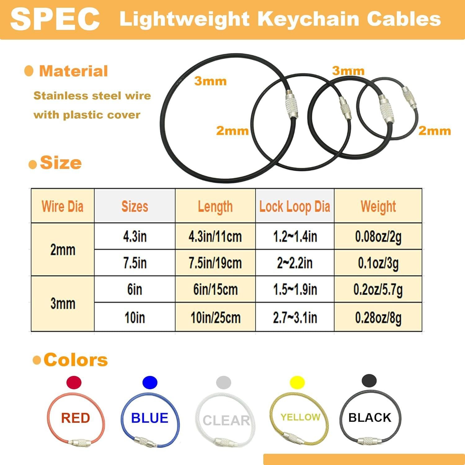 Paquete de 50 llaveros de cable 2mm MyyYiTar multicolor