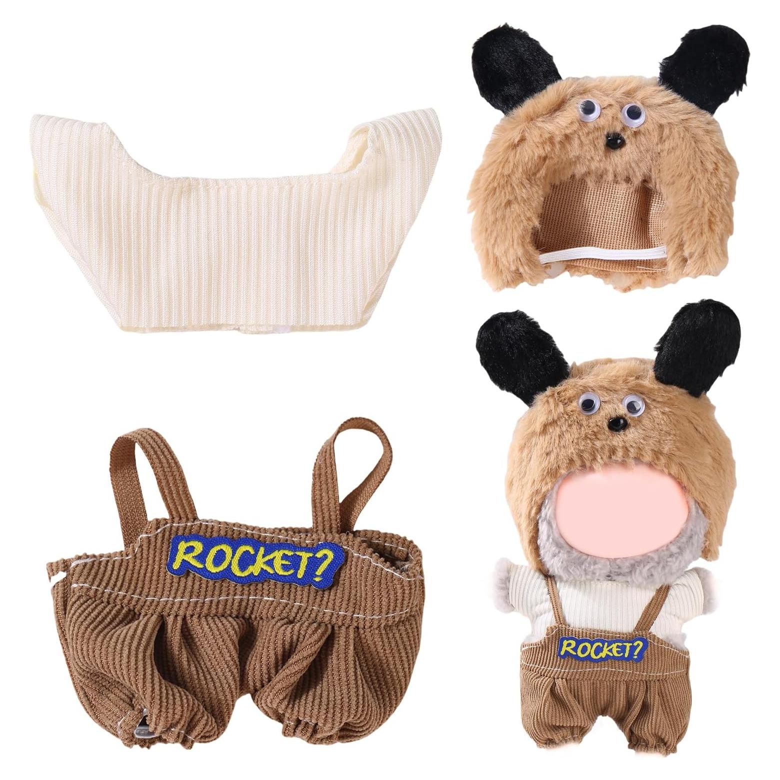 17cm Doll Clothes Set (No Doll) – Outfit with Hat & Overalls, Handmade Accessories for Mini Dolls, OB11-Compatible Dress-Up Gift (Doggy)