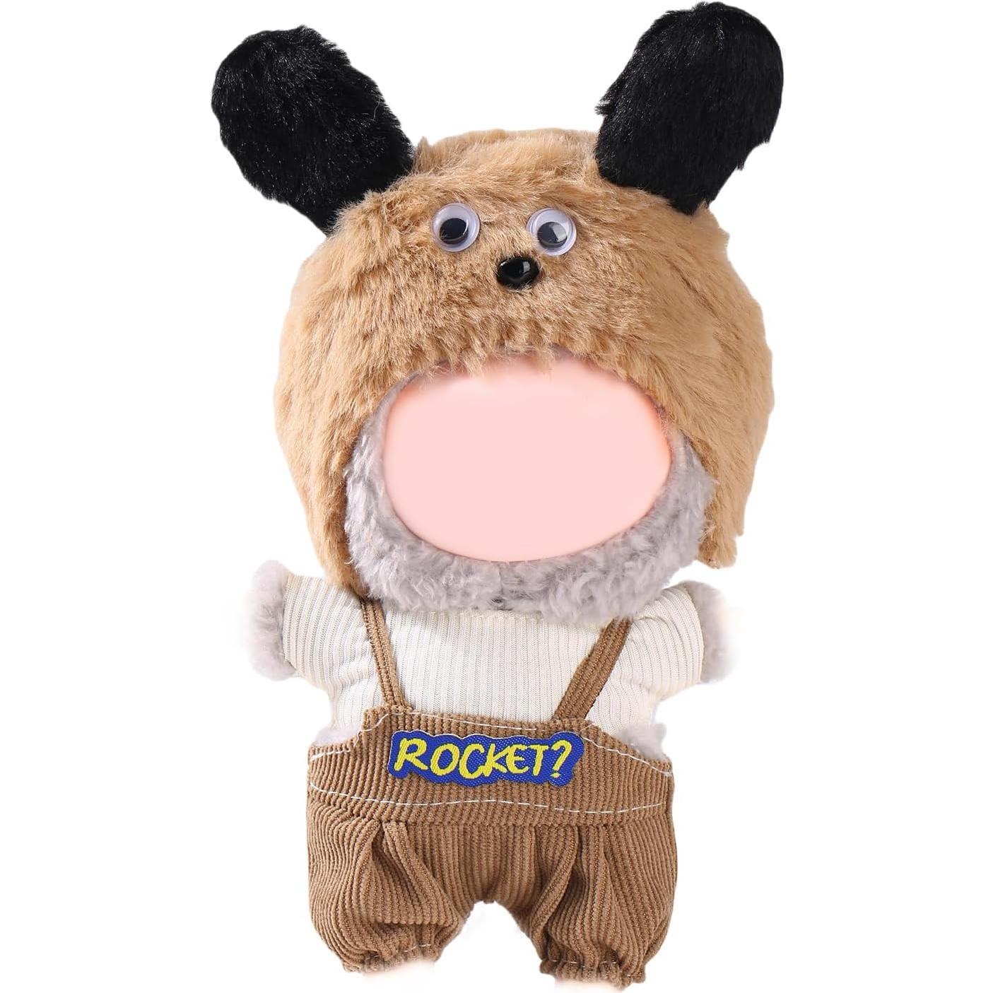 17cm Doll Clothes Set (No Doll) – Outfit with Hat & Overalls, Handmade Accessories for Mini Dolls, OB11-Compatible Dress-Up Gift (Doggy)