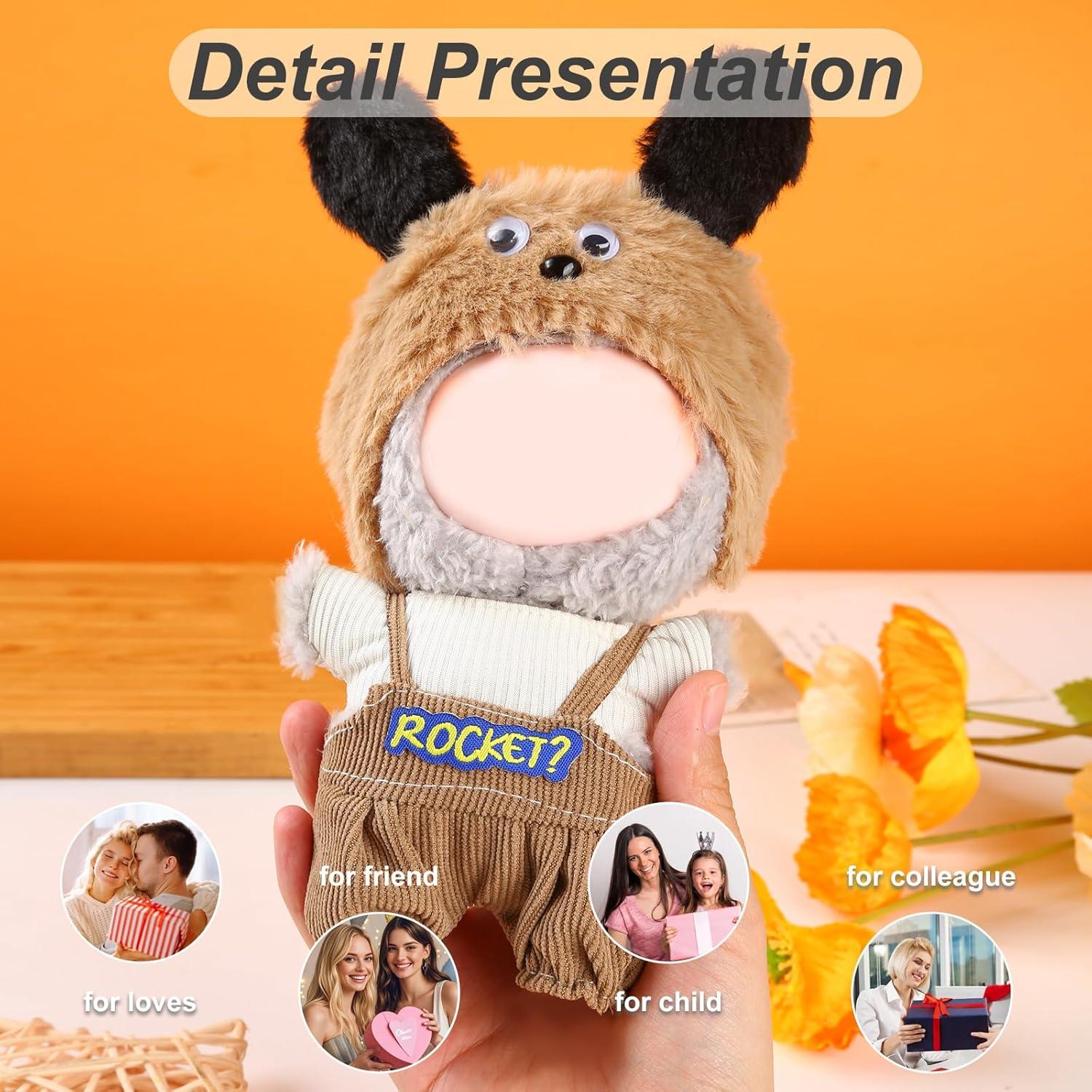 17cm Doll Clothes Set (No Doll) – Outfit with Hat & Overalls, Handmade Accessories for Mini Dolls, OB11-Compatible Dress-Up Gift (Doggy)