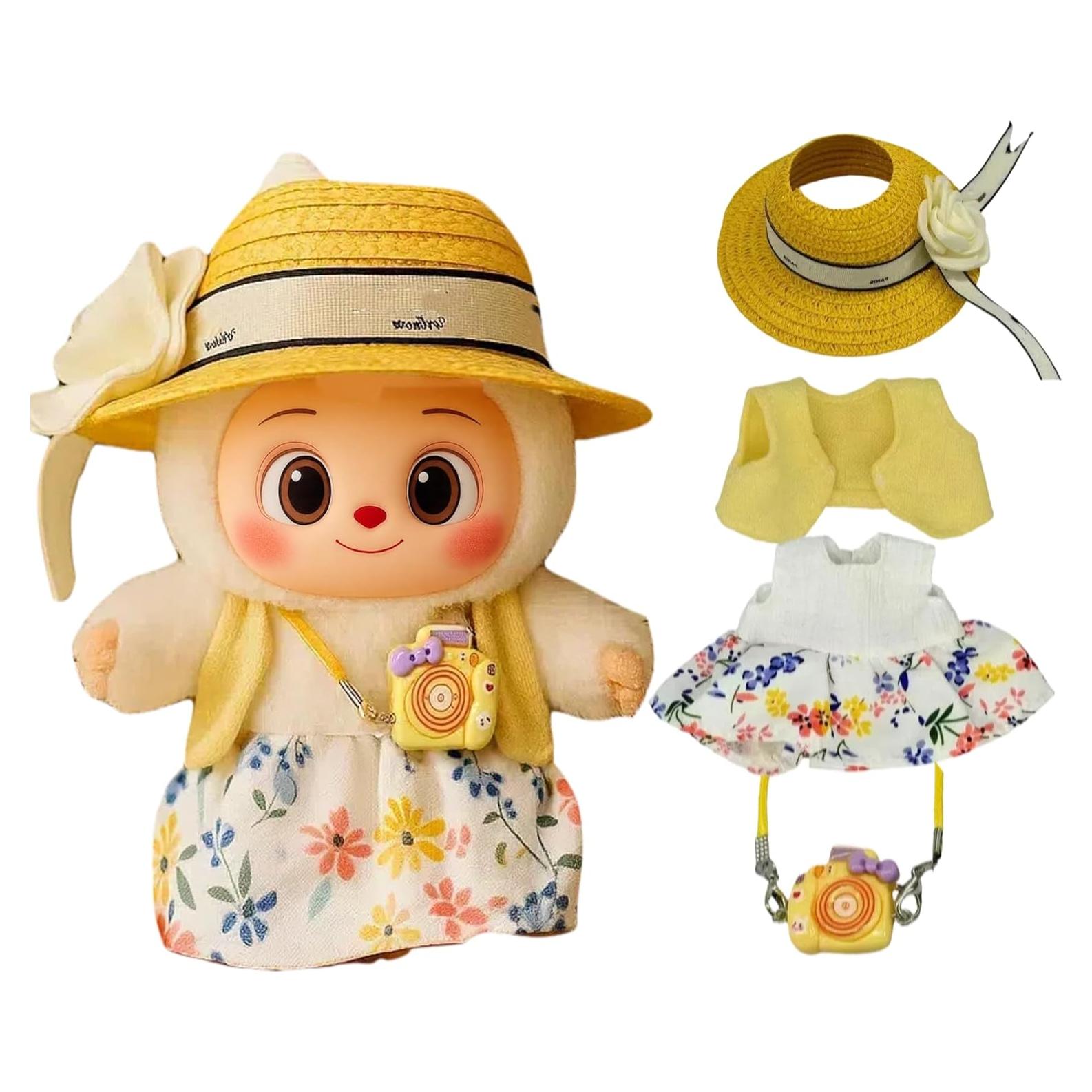 Conjunto Floral Tropical para Muñeca 17cm - Sombrero, Capa y Vestido