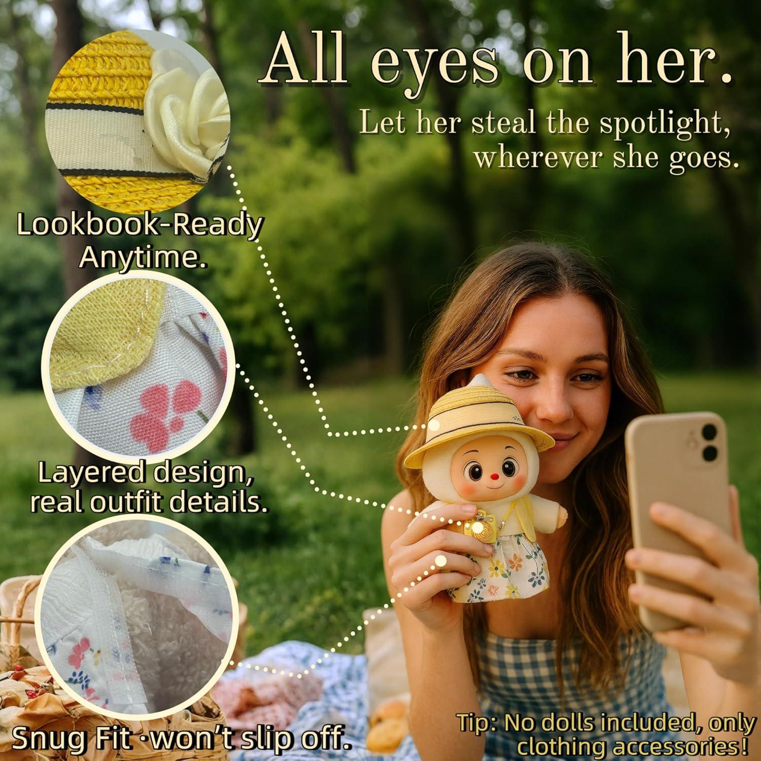 Conjunto Floral Tropical para Muñeca 17cm - Sombrero, Capa y Vestido