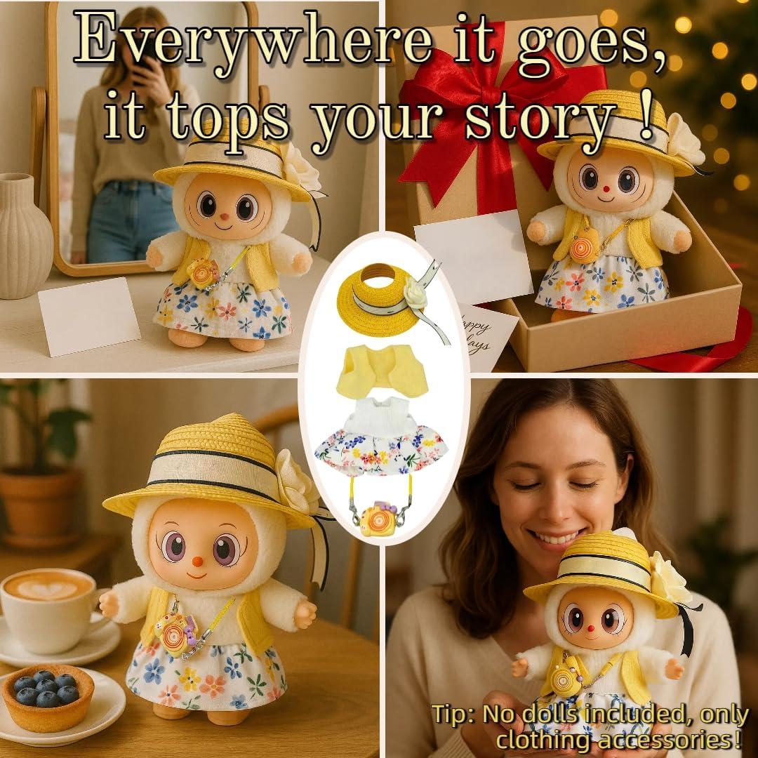 Conjunto Floral Tropical para Muñeca 17cm - Sombrero, Capa y Vestido