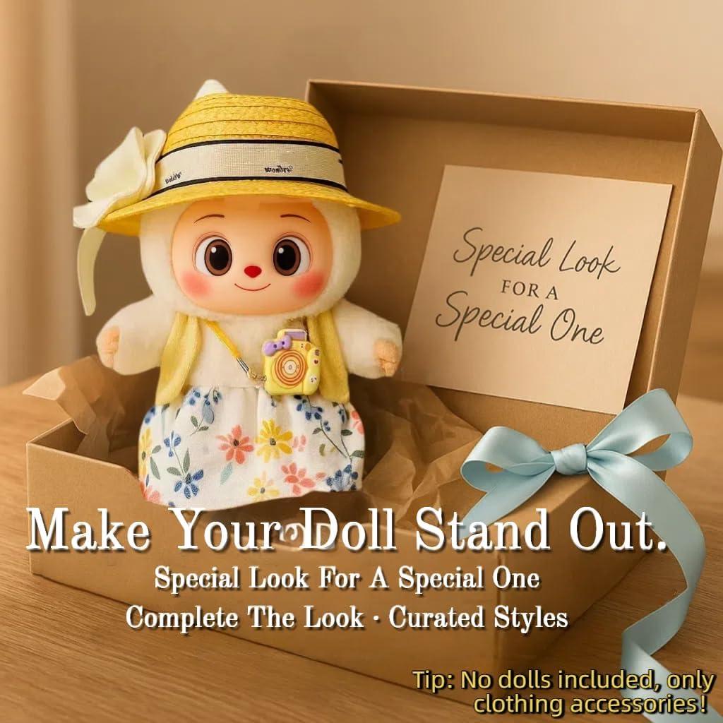 Conjunto Floral Tropical para Muñeca 17cm - Sombrero, Capa y Vestido