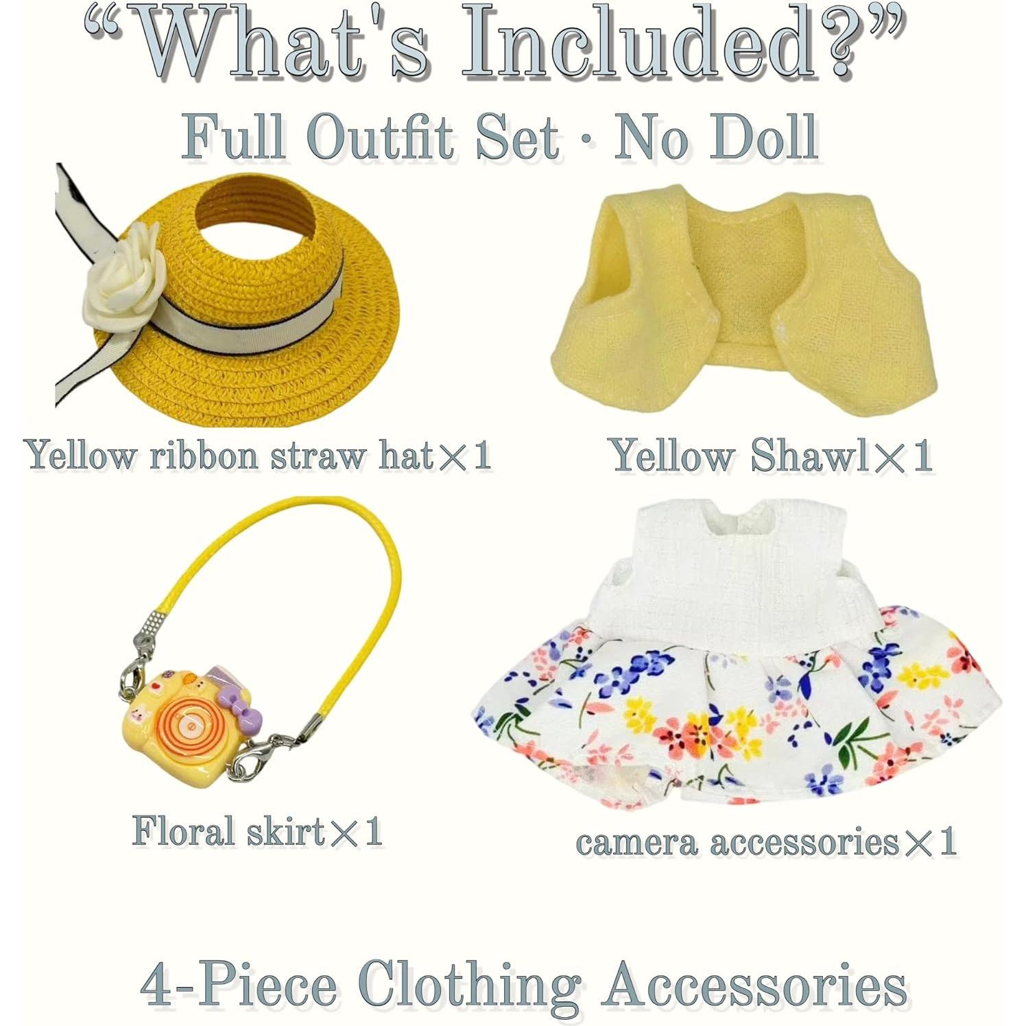 Conjunto Floral Tropical para Muñeca 17cm - Sombrero, Capa y Vestido