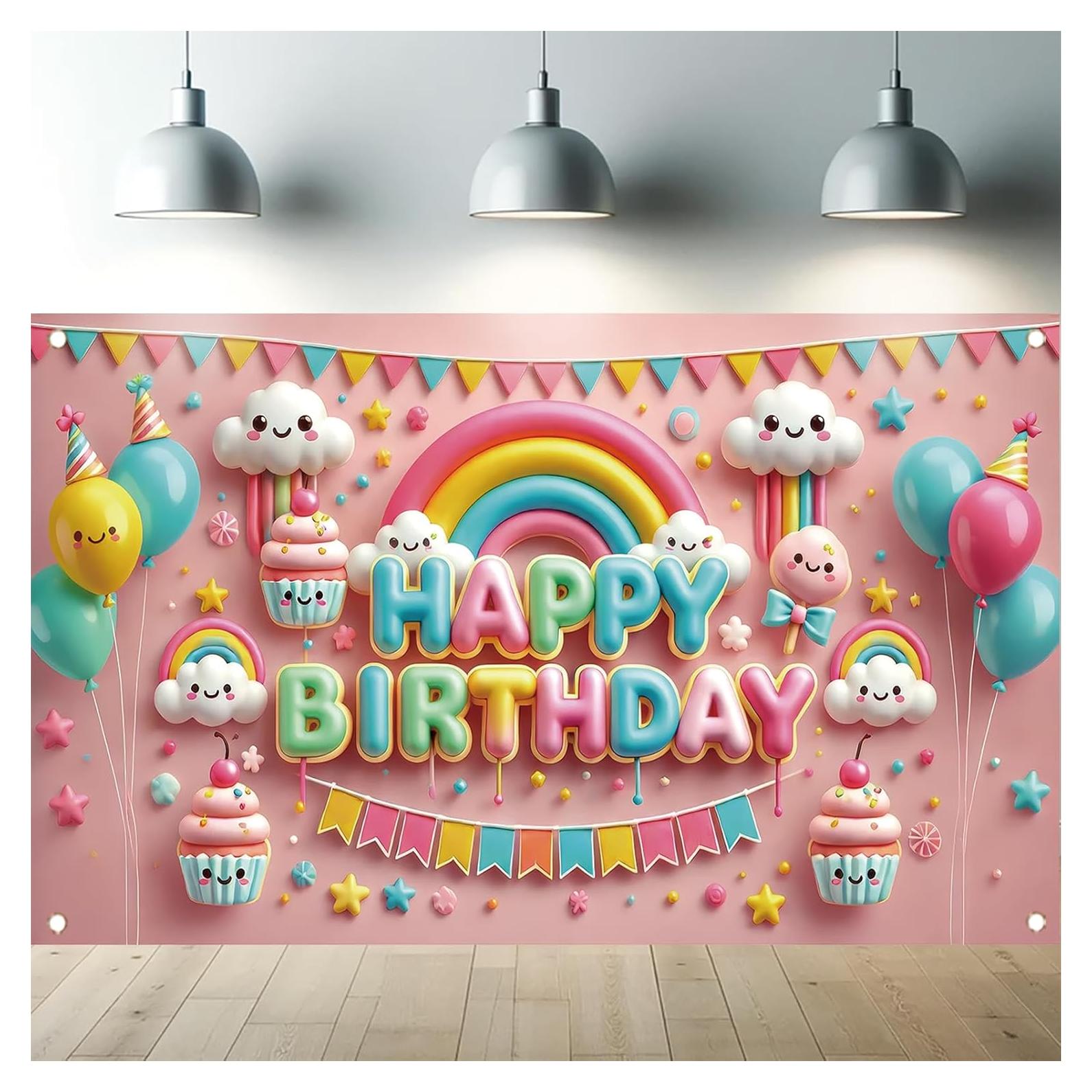 Fondo de Fiesta Kawaii Starlit Patio 180x109 cm con Globos