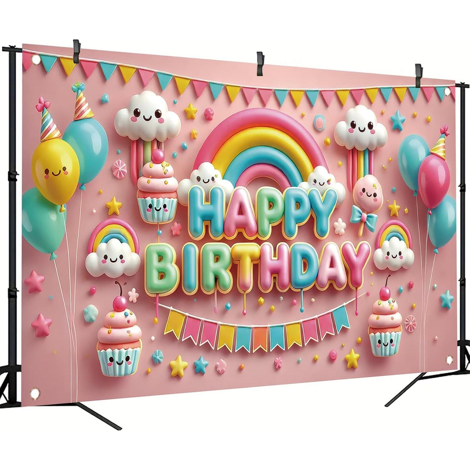Fondo de Fiesta Kawaii Starlit Patio 180x109 cm con Globos