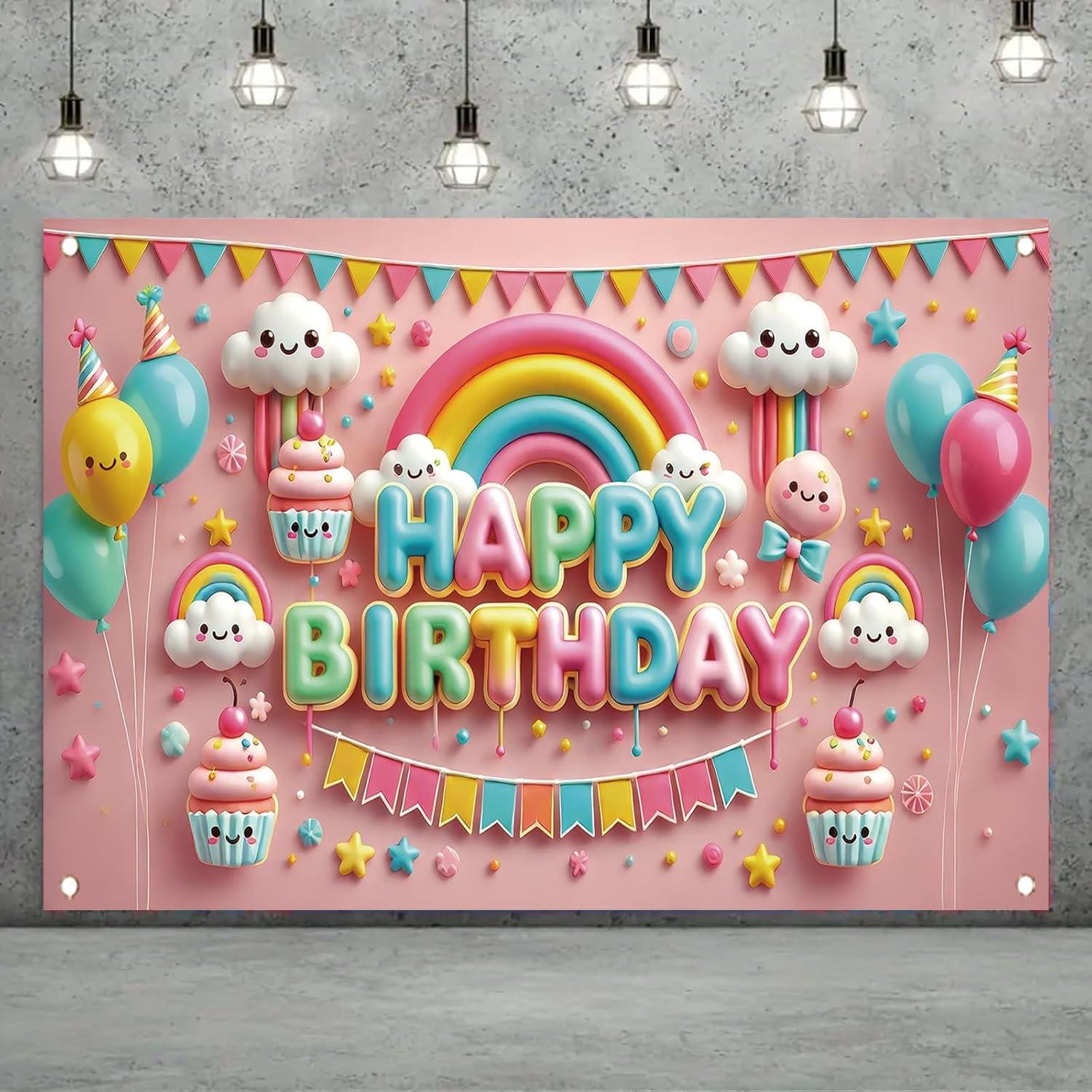 Fondo de Fiesta Kawaii Starlit Patio 180x109 cm con Globos