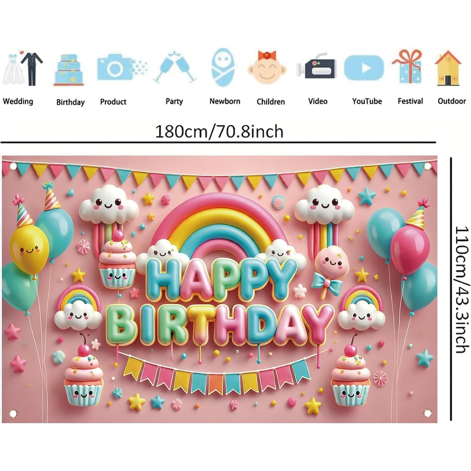Fondo de Fiesta Kawaii Starlit Patio 180x109 cm con Globos