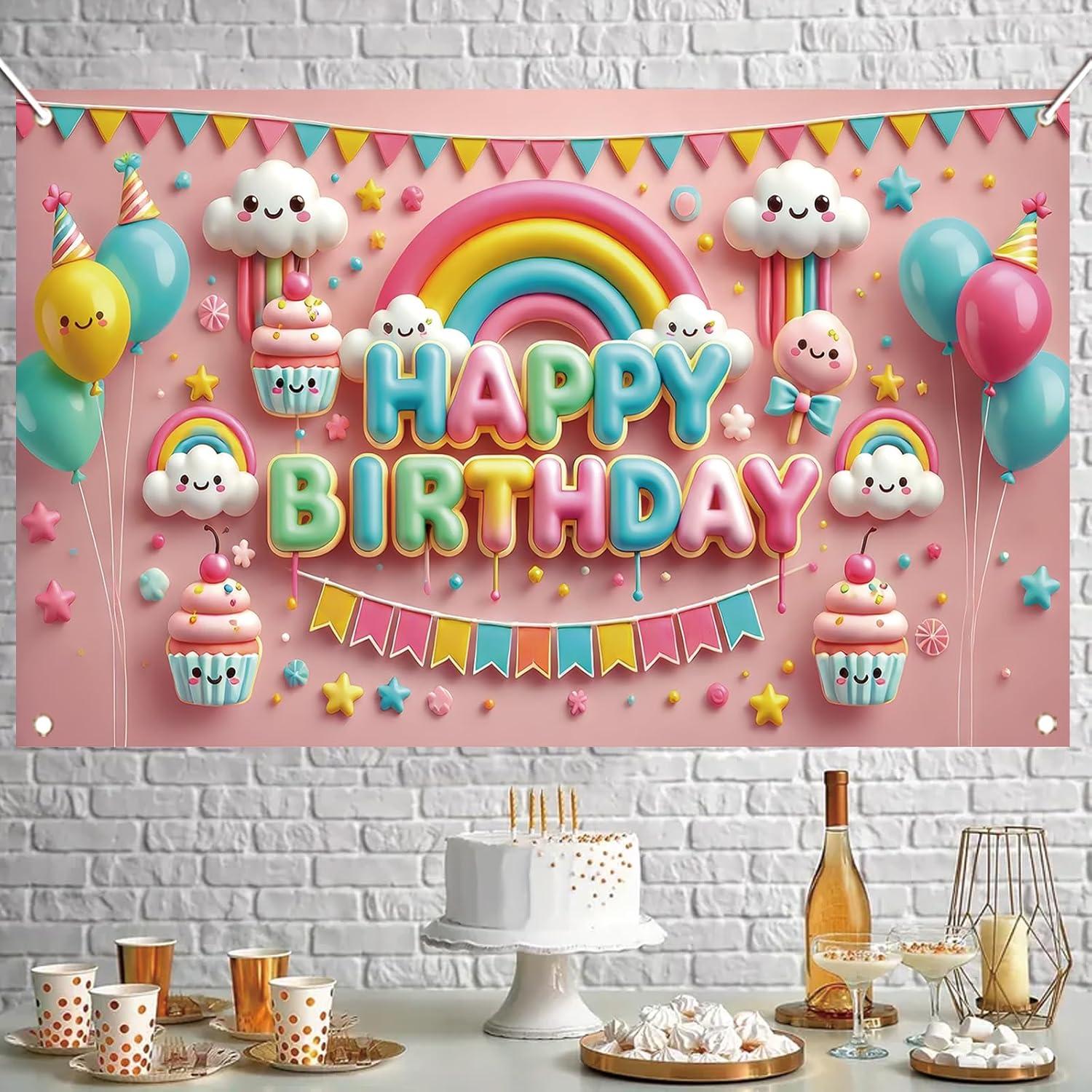 Fondo de Fiesta Kawaii Starlit Patio 180x109 cm con Globos