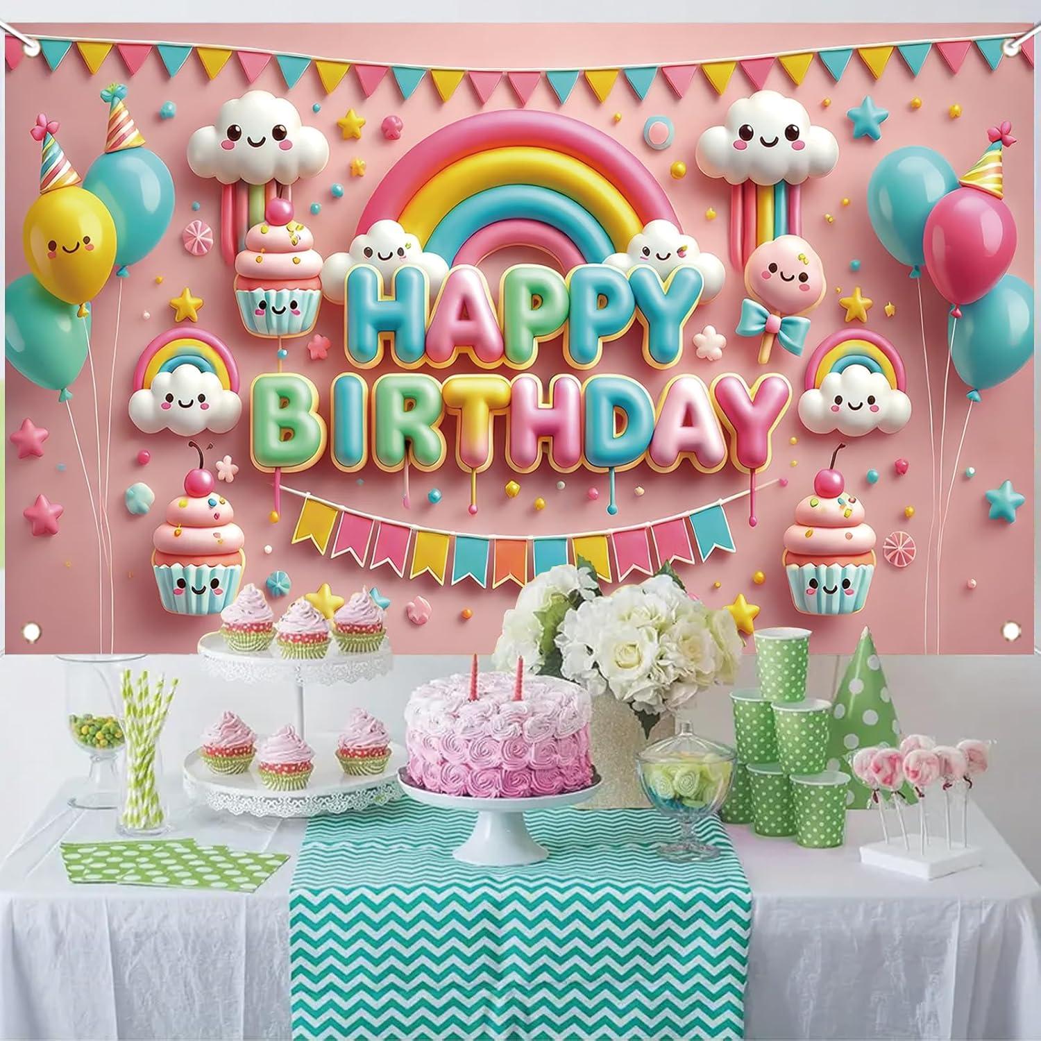 Fondo de Fiesta Kawaii Starlit Patio 180x109 cm con Globos