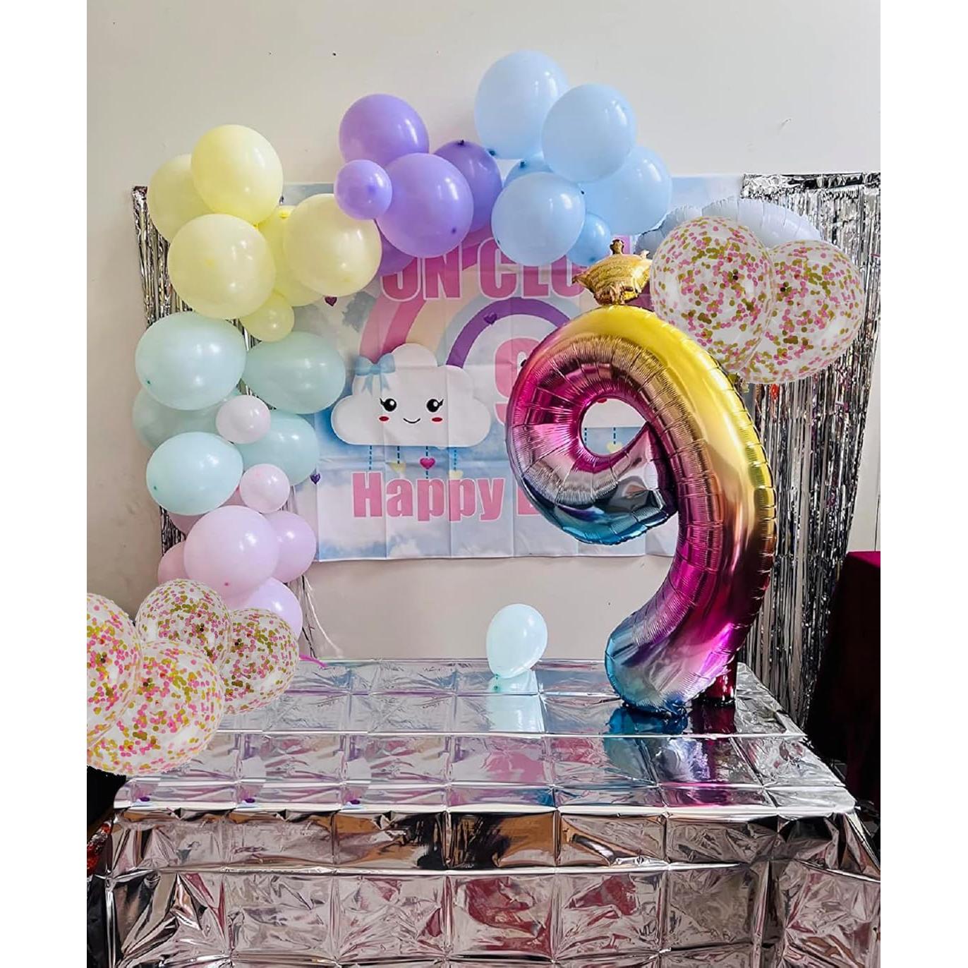 Banderín de Globos Dorado Rosa LaVenty para Cumpleaños 9 Años