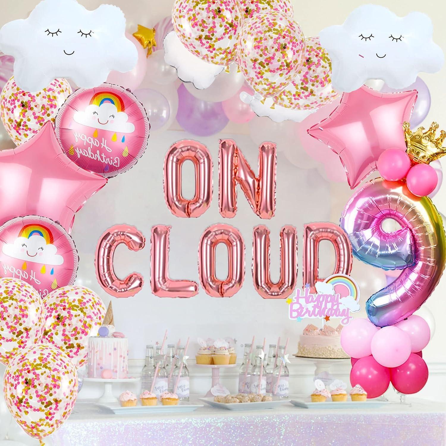 Banderín de Globos Dorado Rosa LaVenty para Cumpleaños 9 Años