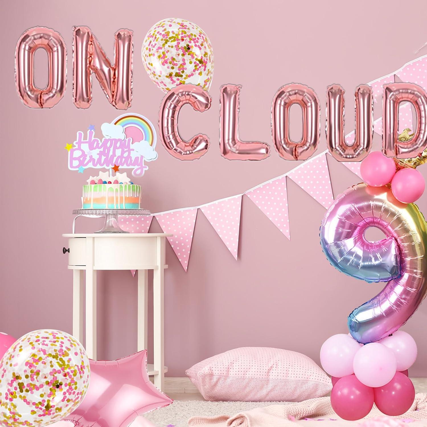 Banderín de Globos Dorado Rosa LaVenty para Cumpleaños 9 Años