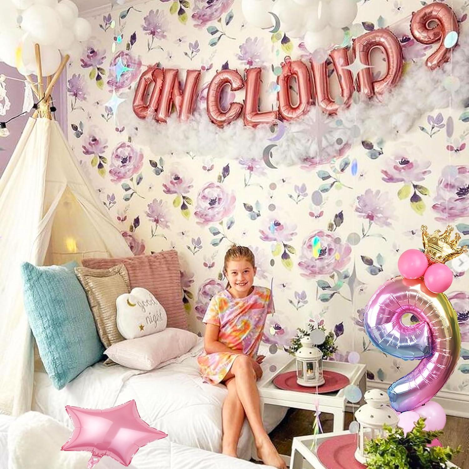 Banderín de Globos Dorado Rosa LaVenty para Cumpleaños 9 Años