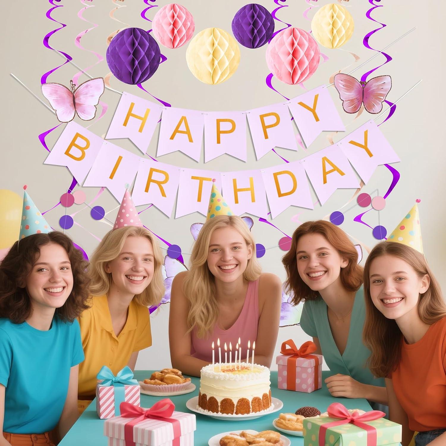 Decoraciones de Cumpleaños KAWKALSH - Banner y Guirnalda 182x60cm