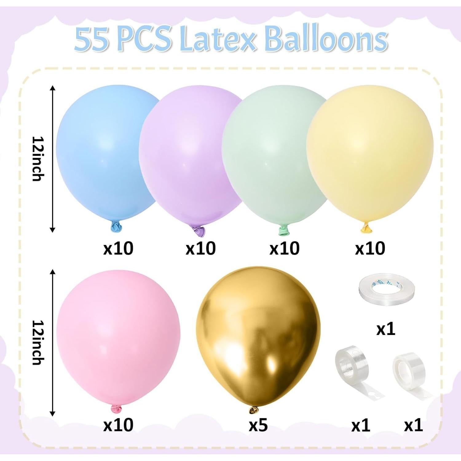 Set de Globos Pastel Arcoíris 55 PCS 30 cm Togvu