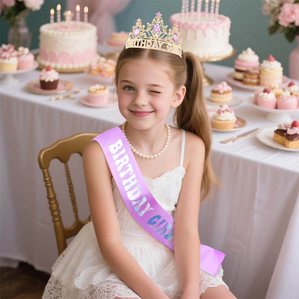 Corona y Banda de Cumpleaños AHONEY Morada para Niñas y Mujeres