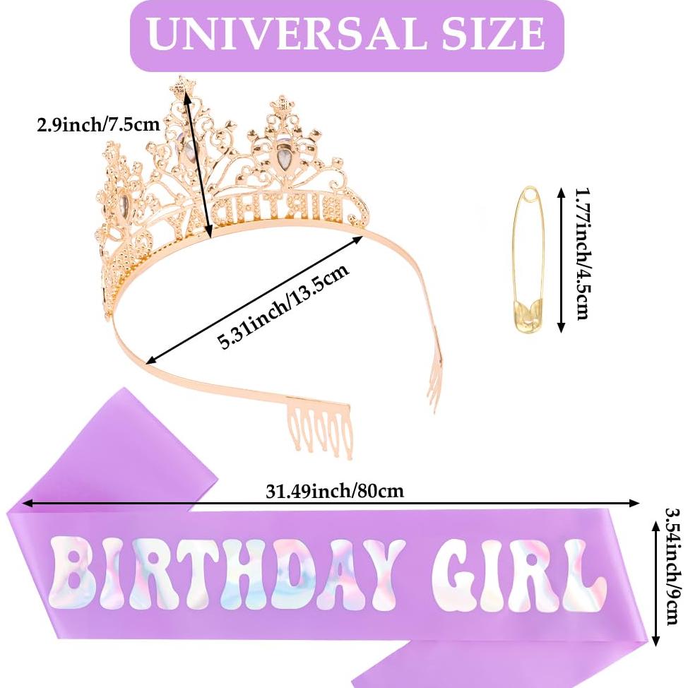 Corona y Banda de Cumpleaños AHONEY Morada para Niñas y Mujeres