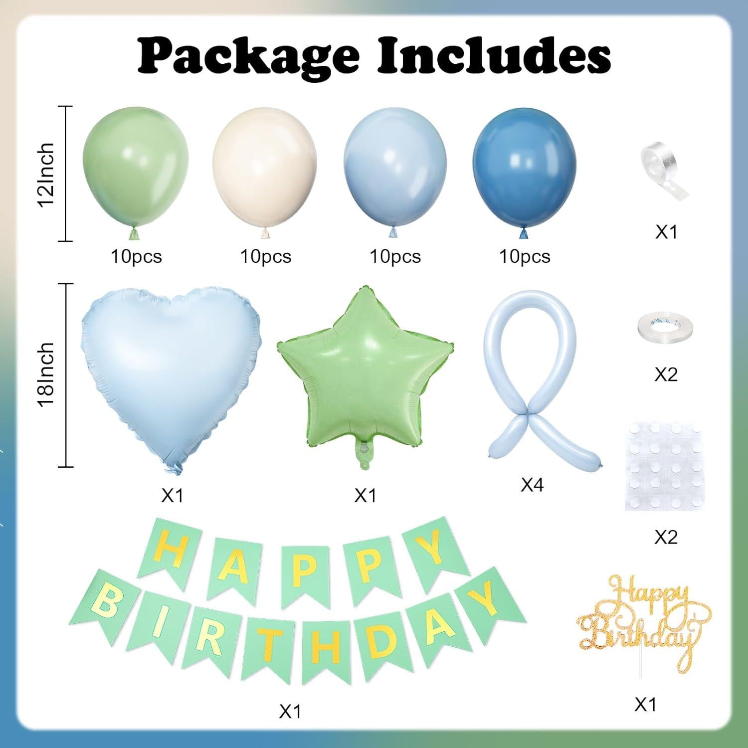 Decoraciones de Cumpleaños Azul y Verde Vibzox - 40 Piezas