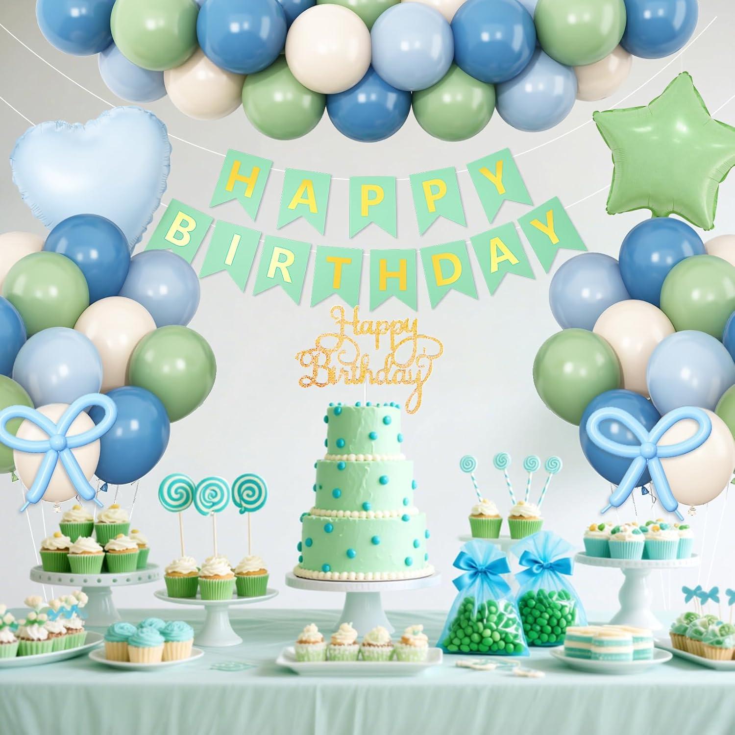 Decoraciones de Cumpleaños Azul y Verde Vibzox - 40 Piezas