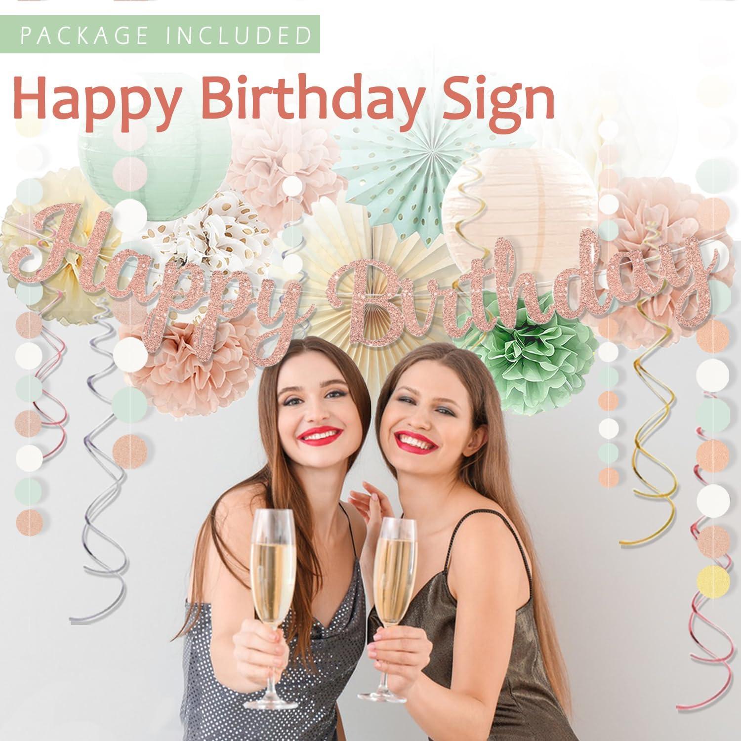 Kit de Decoración de Cumpleaños Vztipki Verde Salvia y Rosa Rubor