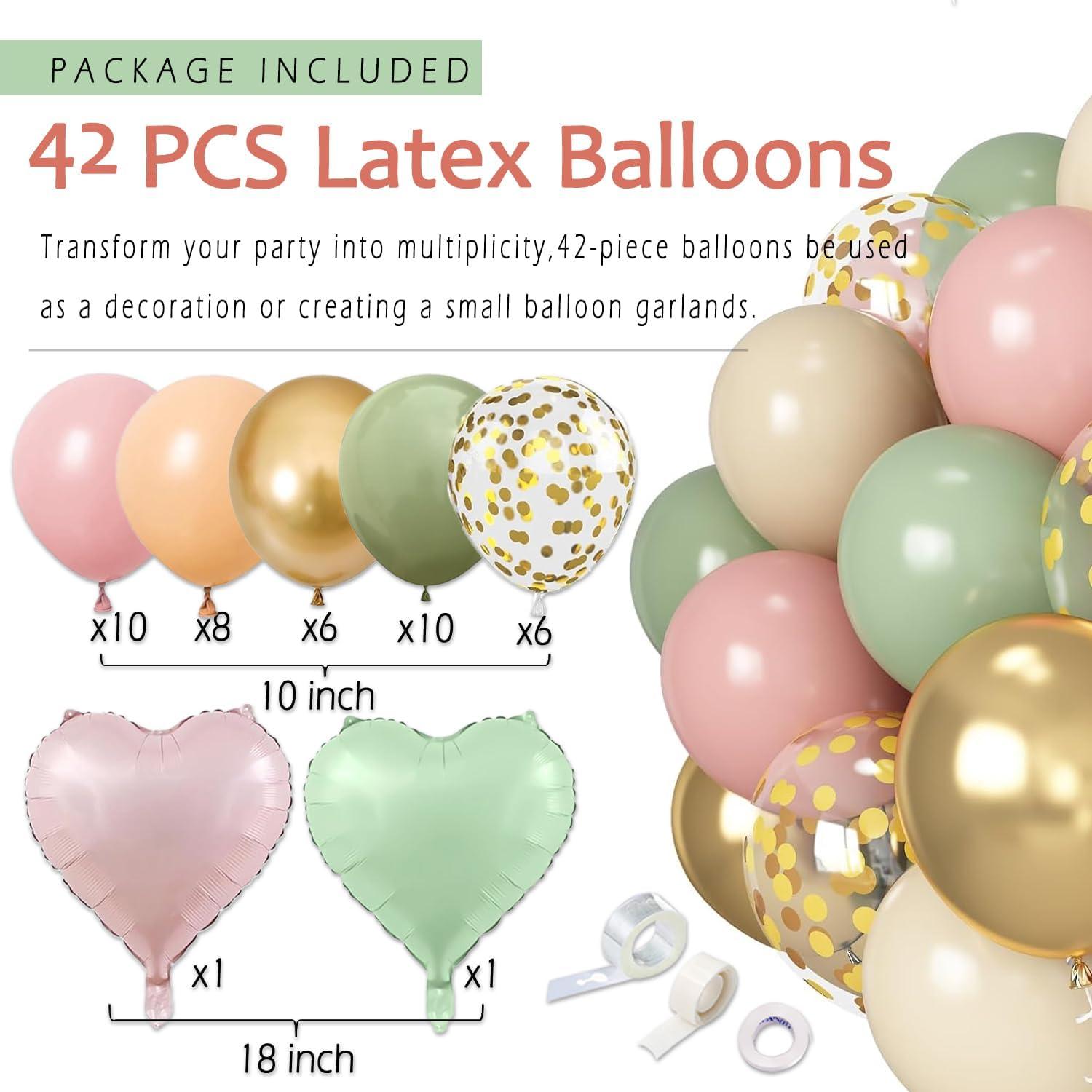 Kit de Decoración de Cumpleaños Vztipki Verde Salvia y Rosa Rubor