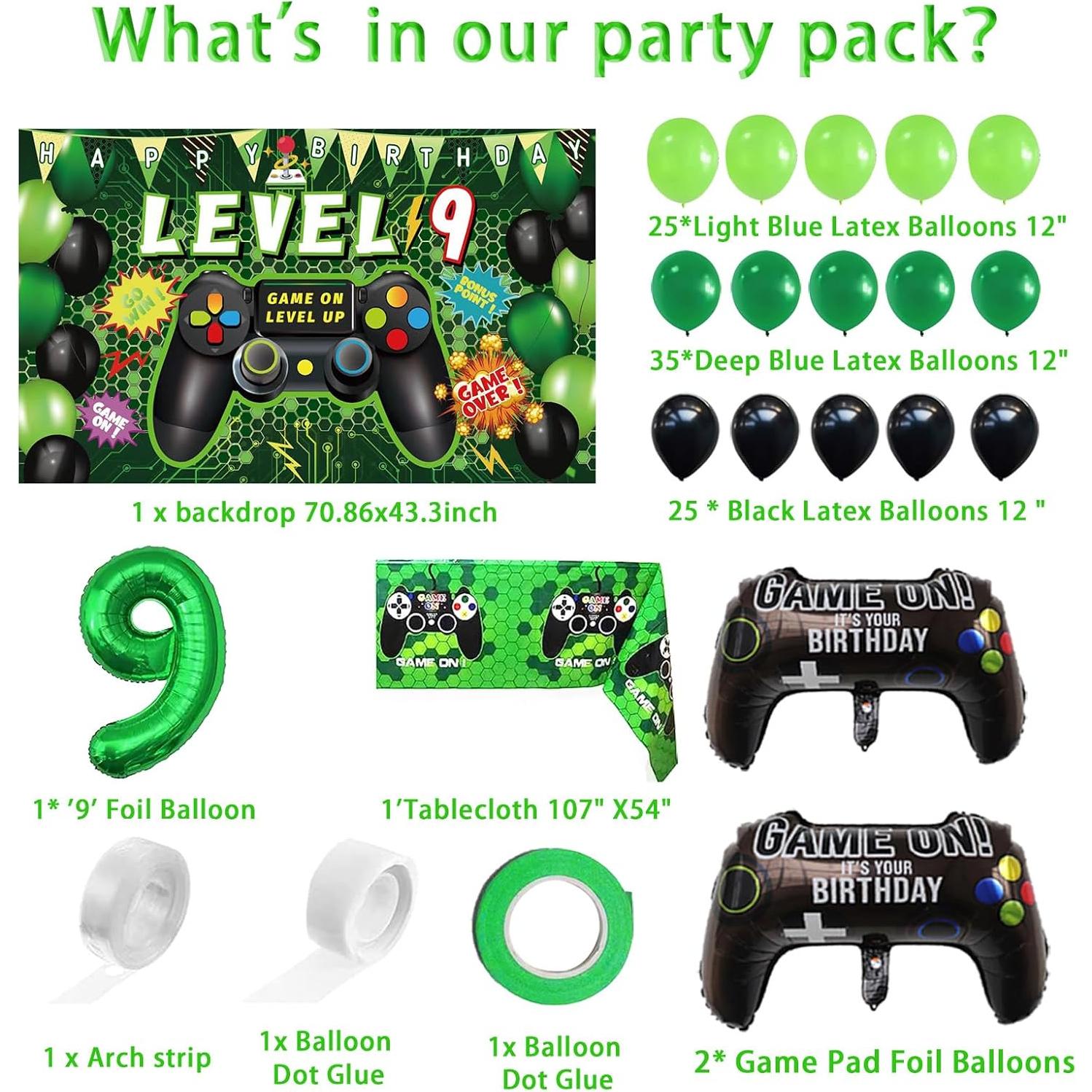 Decoraciones de Cumpleaños Videojuego 9 Años Vlipoeasn - 90 Piezas