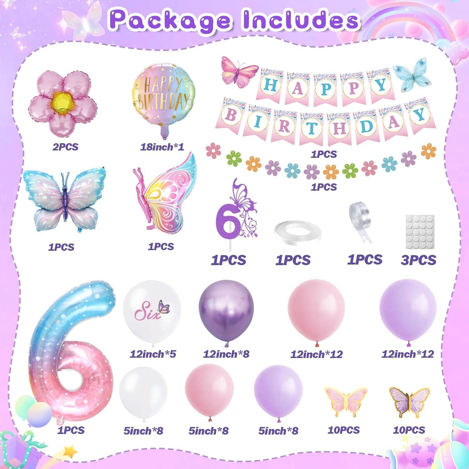 Decoraciones de Cumpleaños para Niñas 6 Años KISPATTI Mariposa