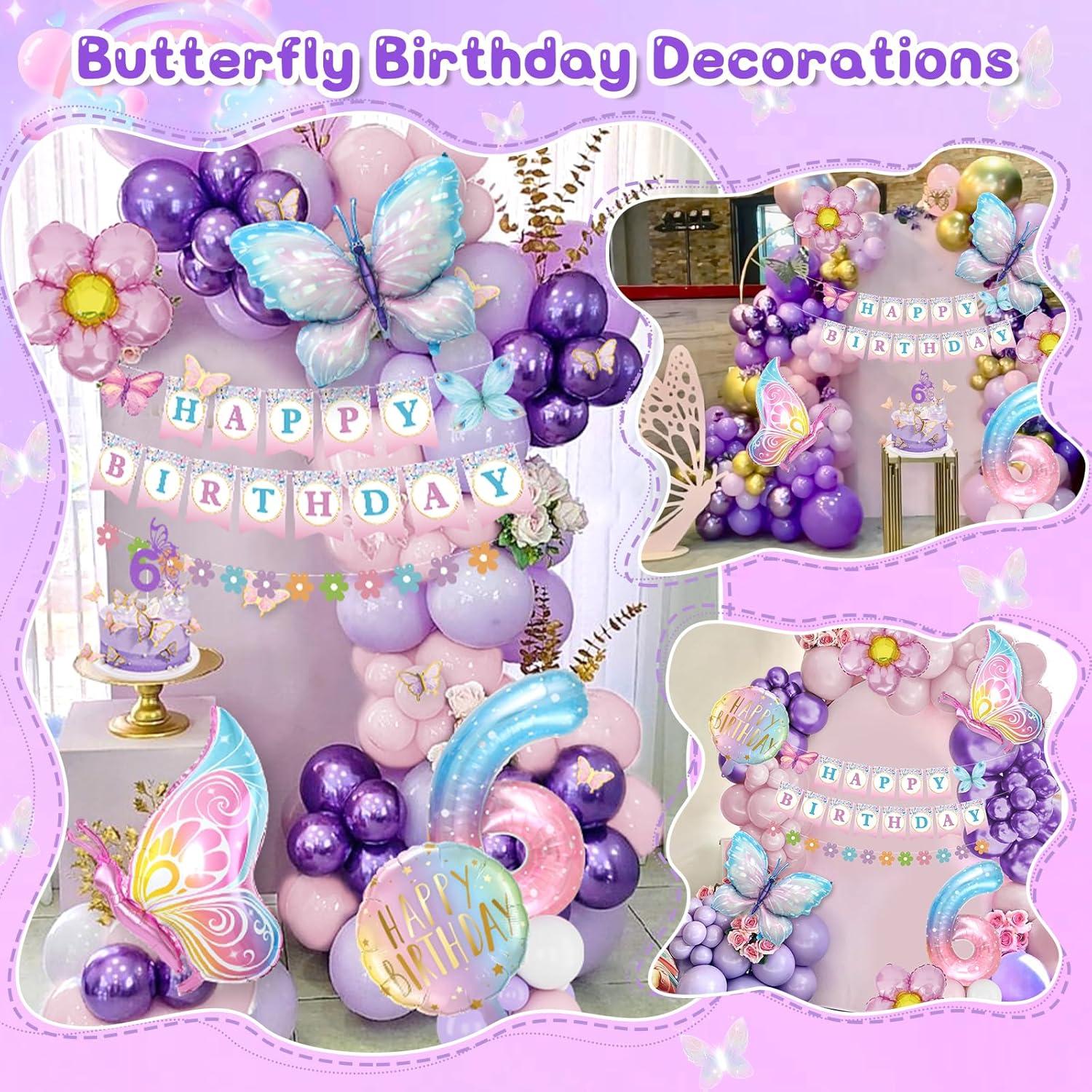 Decoraciones de Cumpleaños para Niñas 6 Años KISPATTI Mariposa