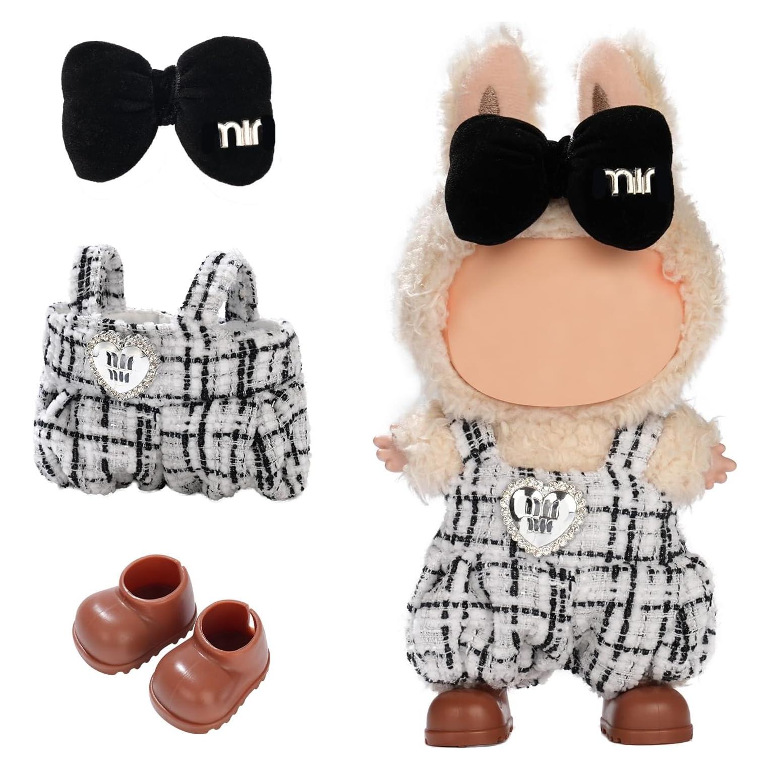 Conjunto de Ropa para Muñeca Labubu Dama Negro y Blanco