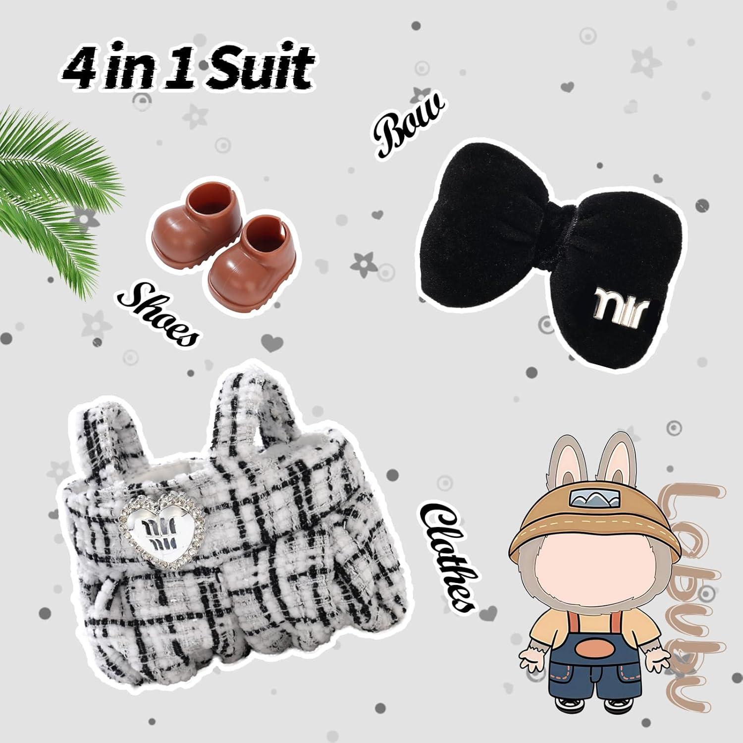 Conjunto de Ropa para Muñeca Labubu Dama Negro y Blanco