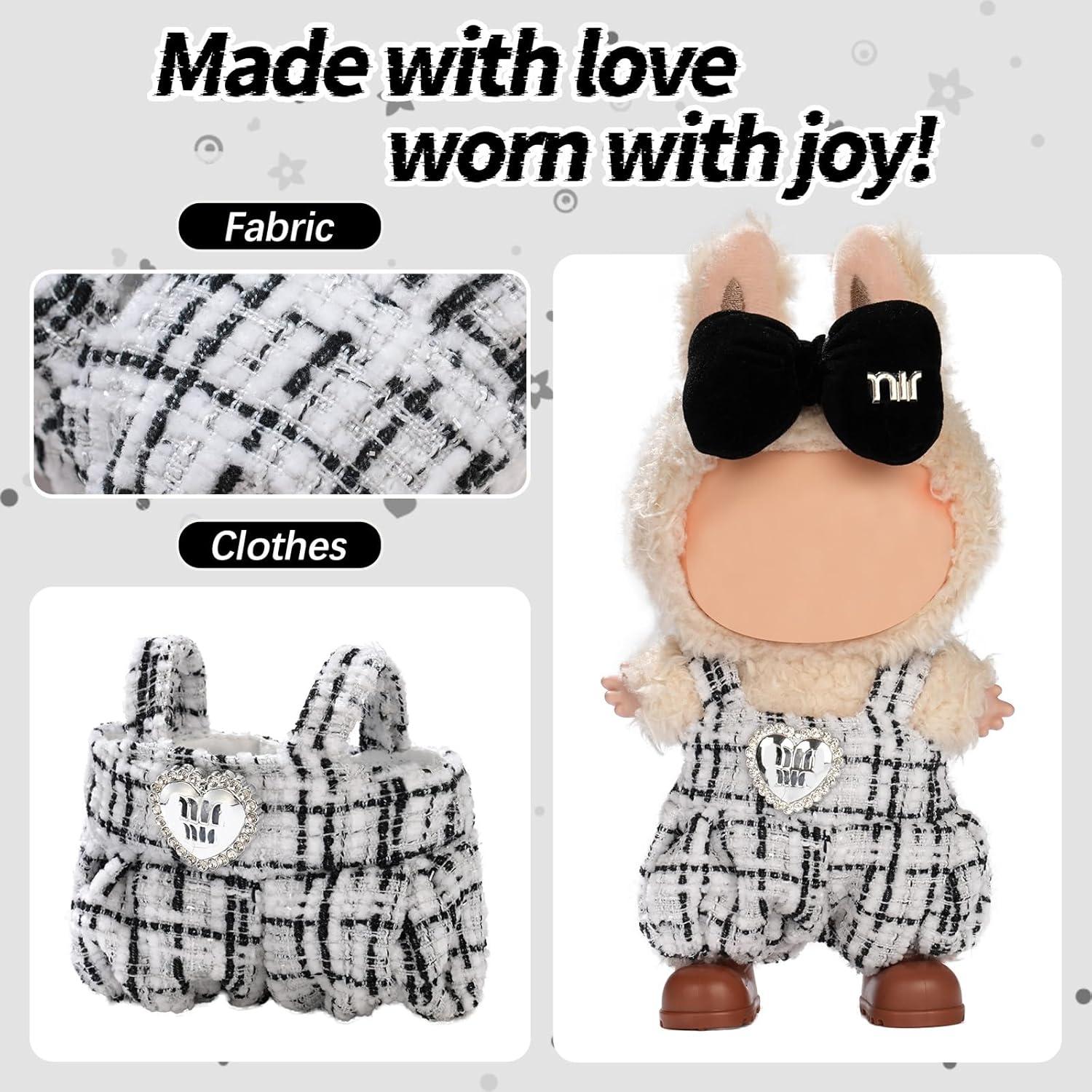 Conjunto de Ropa para Muñeca Labubu Dama Negro y Blanco