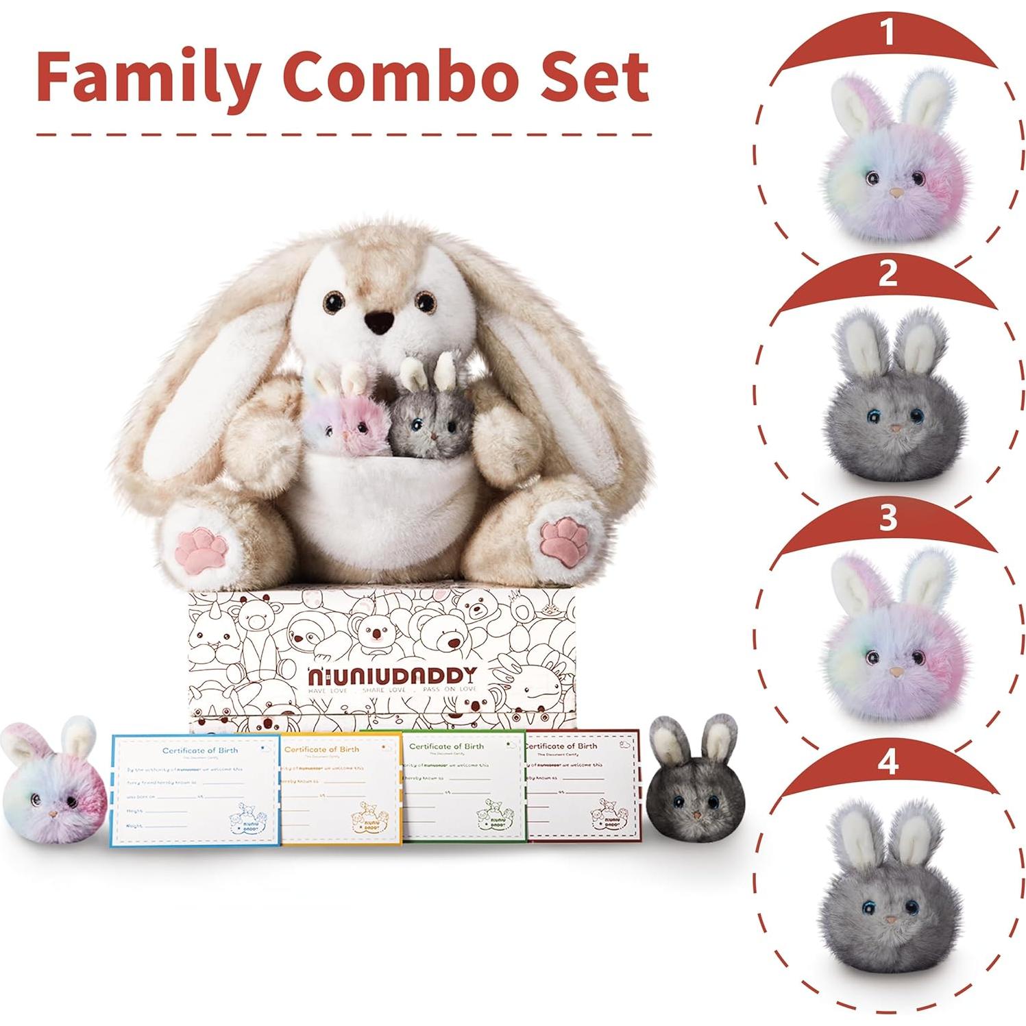Conjunto de Peluches Conejo Mamá Niuniu Daddy 5 Piezas